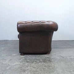 Chesterfield Sofa Brown Leather Three-Seat Couch Vintage Vintage