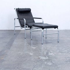 Genni Lounge Chair and Ottoman by Gabriele Mucchi for Zanotta Black Leather