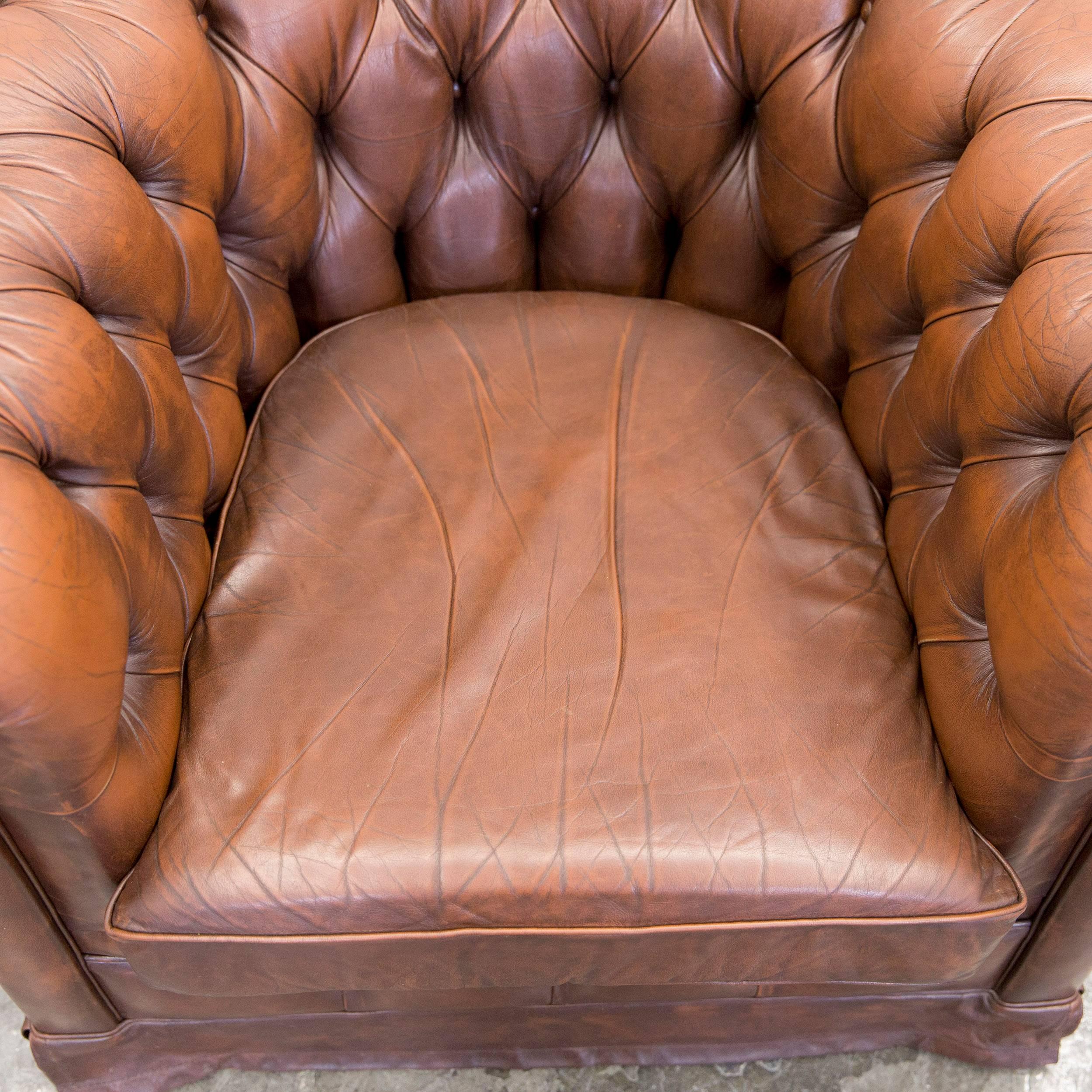 Original Chesterfield Leather Armchair in Brown Vintage Retro 2