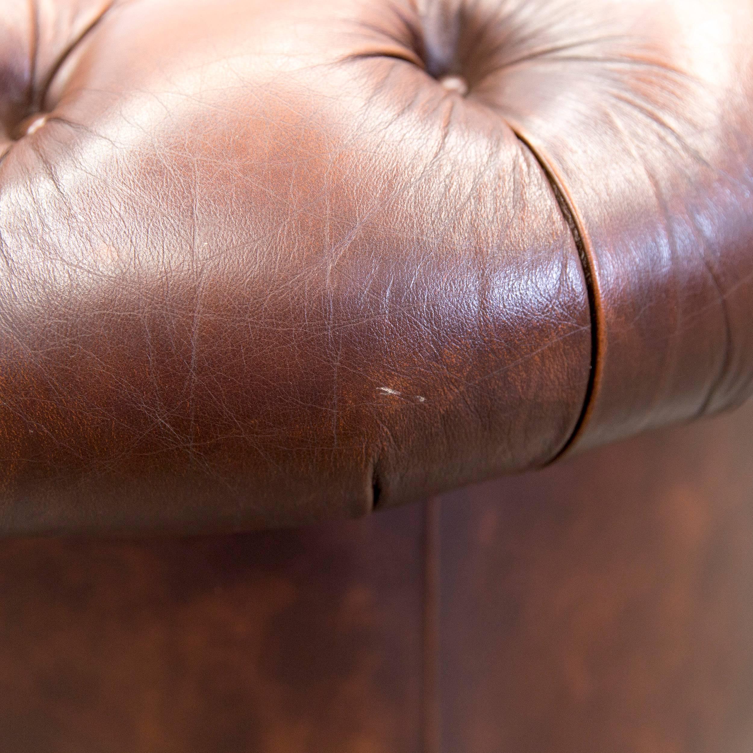 Original Chesterfield Leather Armchair in Brown Vintage Retro 1