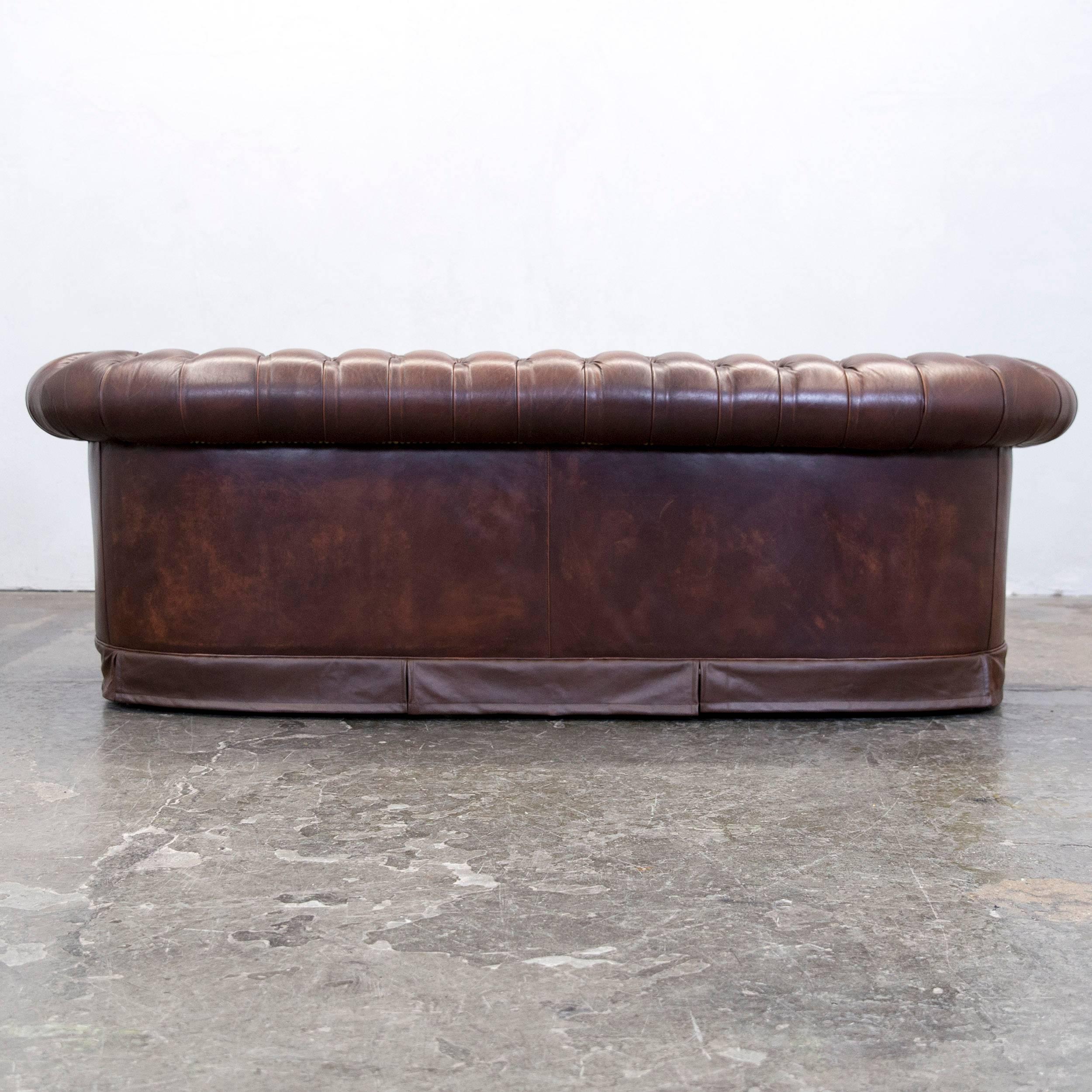 Original Chesterfield Leather Sofa Two-Seat Couch Brown Vintage Retro 6