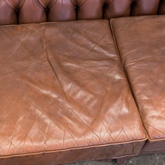Original Chesterfield Leather Sofa Two-Seat Couch Brown Vintage Retro
