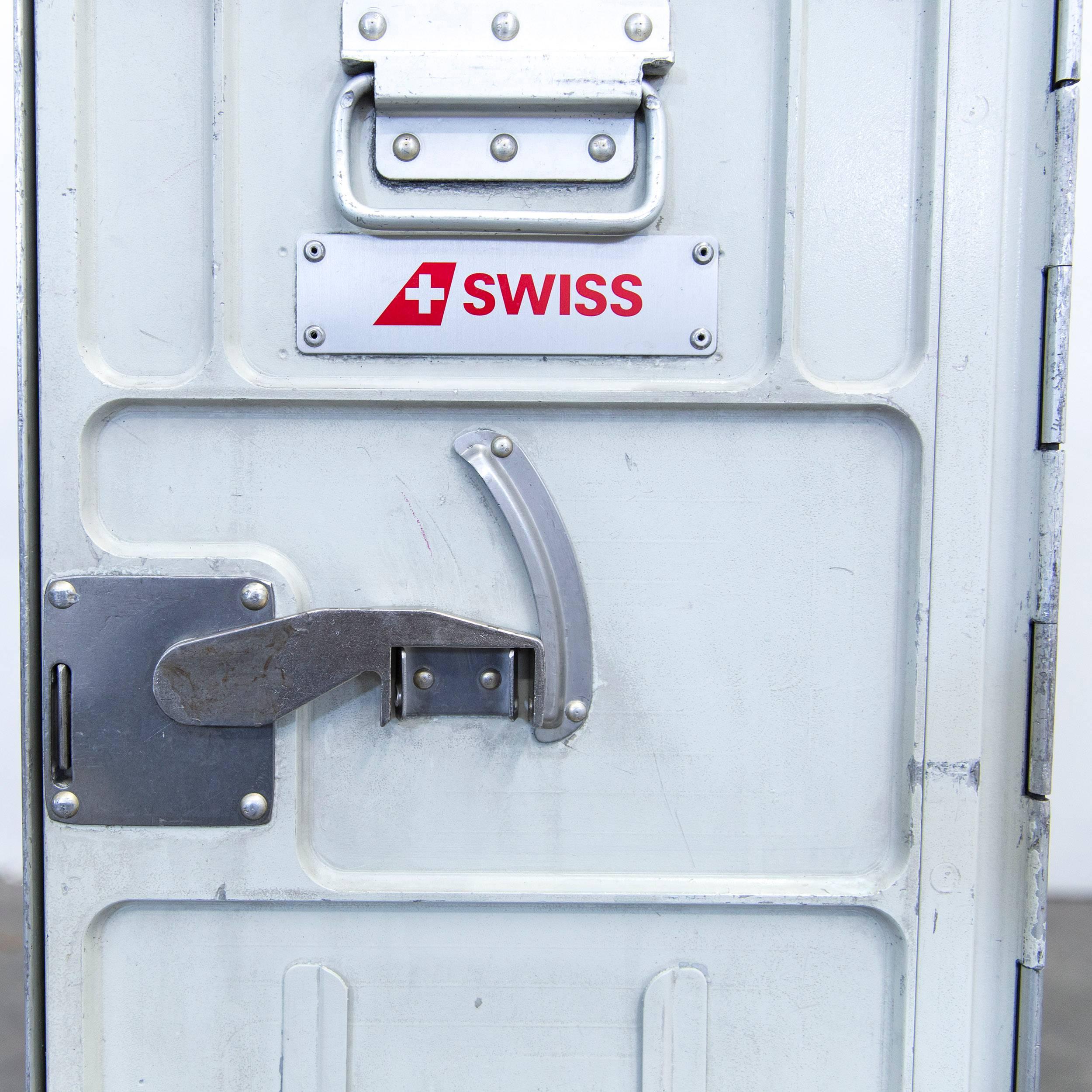 Contemporary Swiss Air Airplane Trolley Cart White Grey Full Size Trash Bin