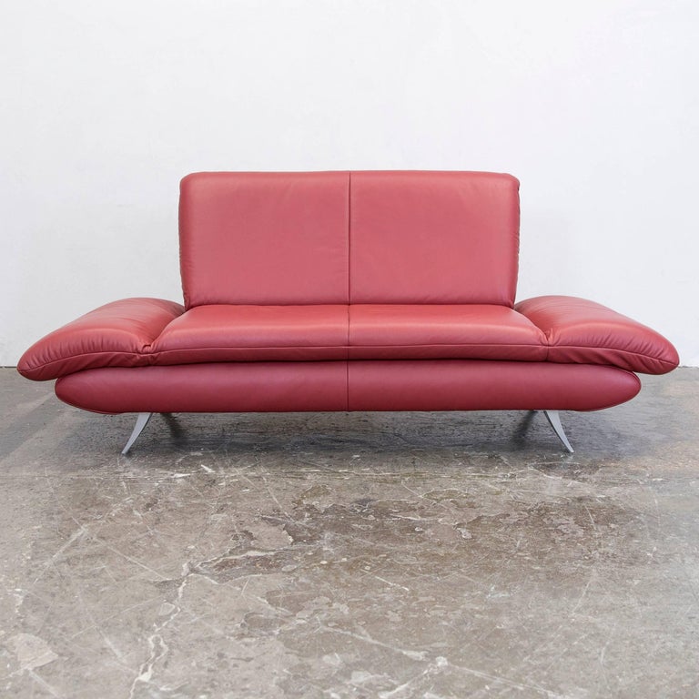 Koinor Rossini Designer Sofa Red Full Leather Two-Seat Function Modern at 1stdibs