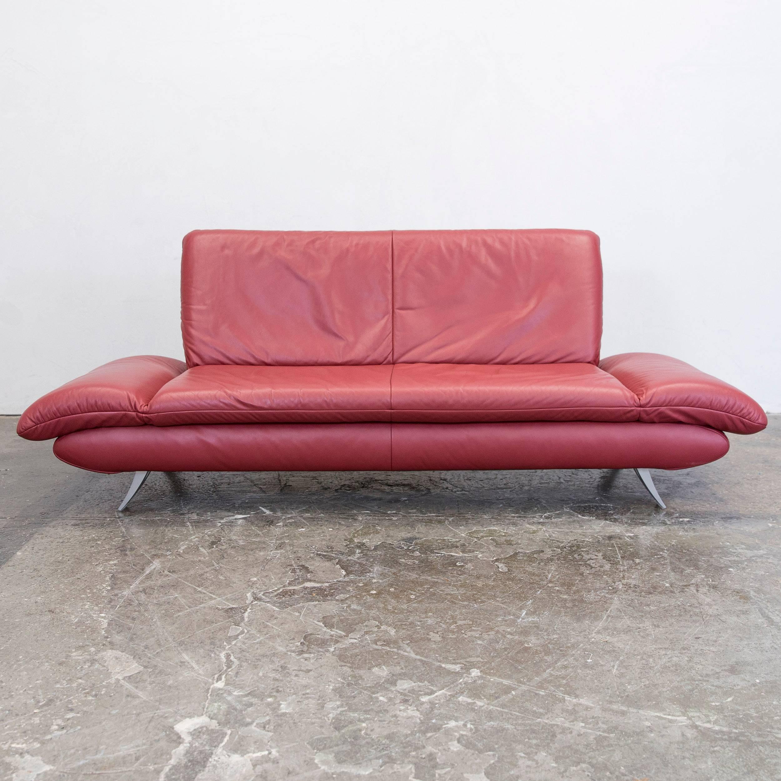 Koinor Rossini designer sofa red full leather three-seat function modern made in Germany.