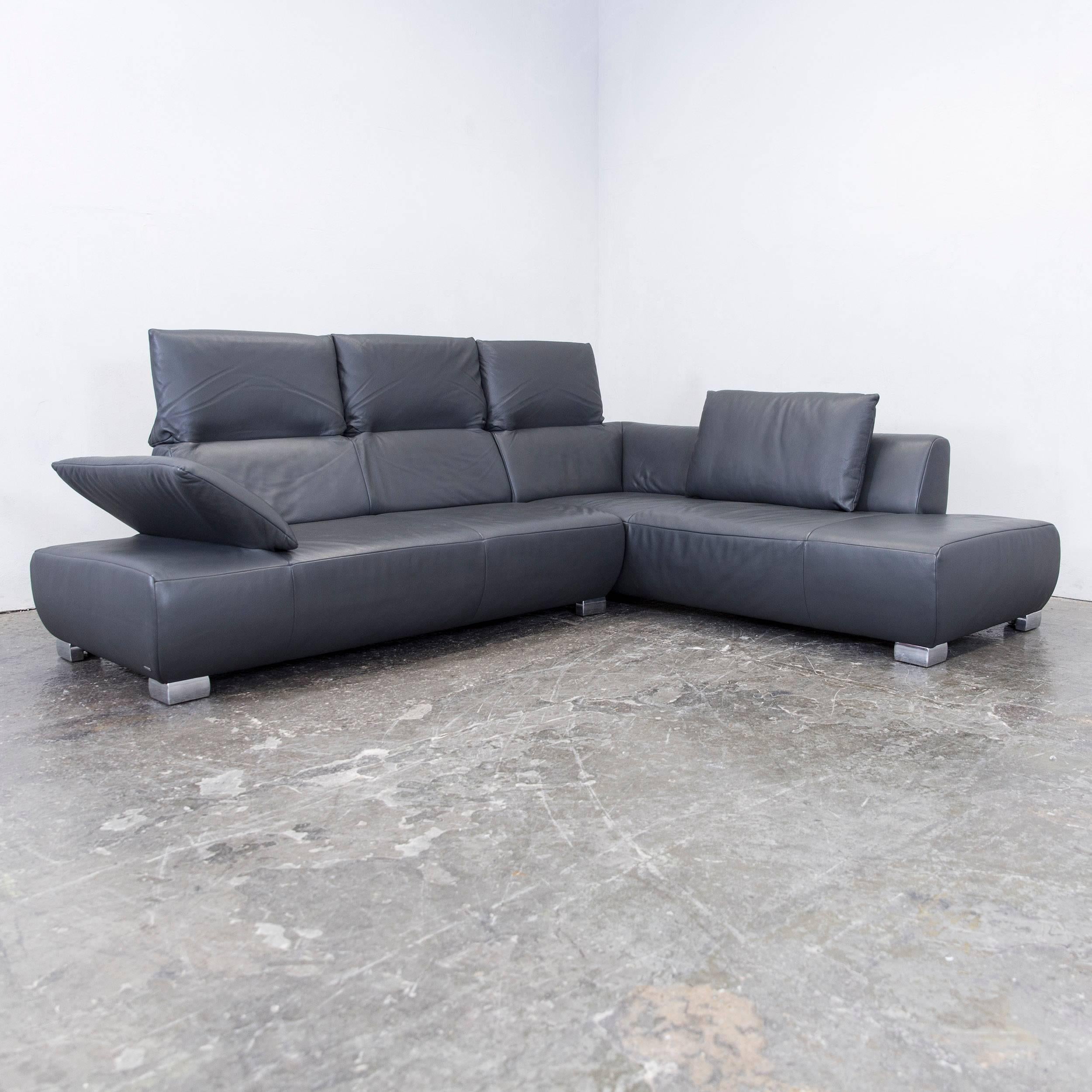 Koinor Volare Leather Corner Sofa Grey Anthracite Function Couch Foot Stool In Good Condition In Cologne, DE