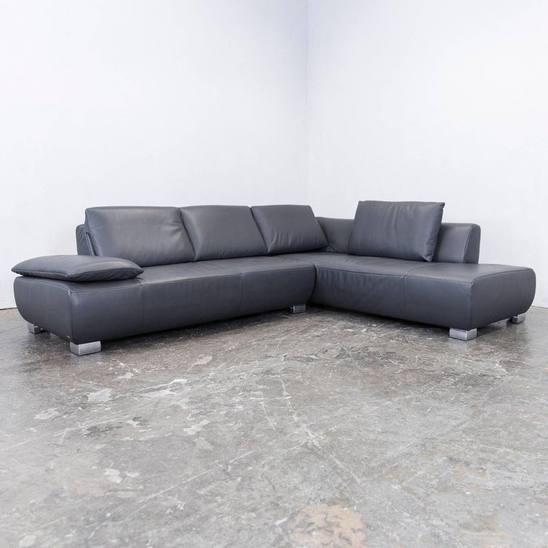 Koinor Volare Leather Corner Sofa Grey Anthracite Function Couch at 1stDibs