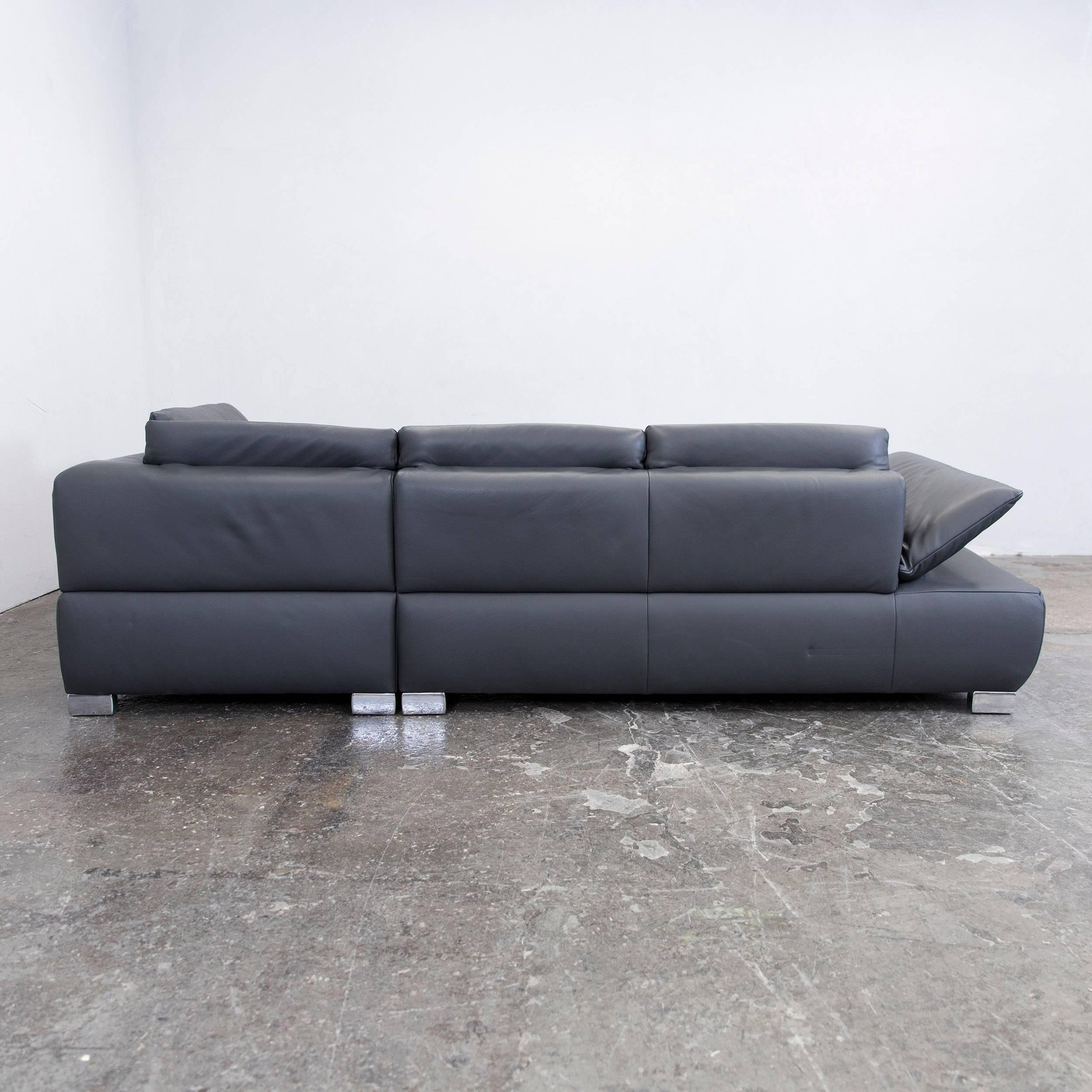 Contemporary Koinor Volare Leather Corner Sofa Grey Anthracite Function Couch
