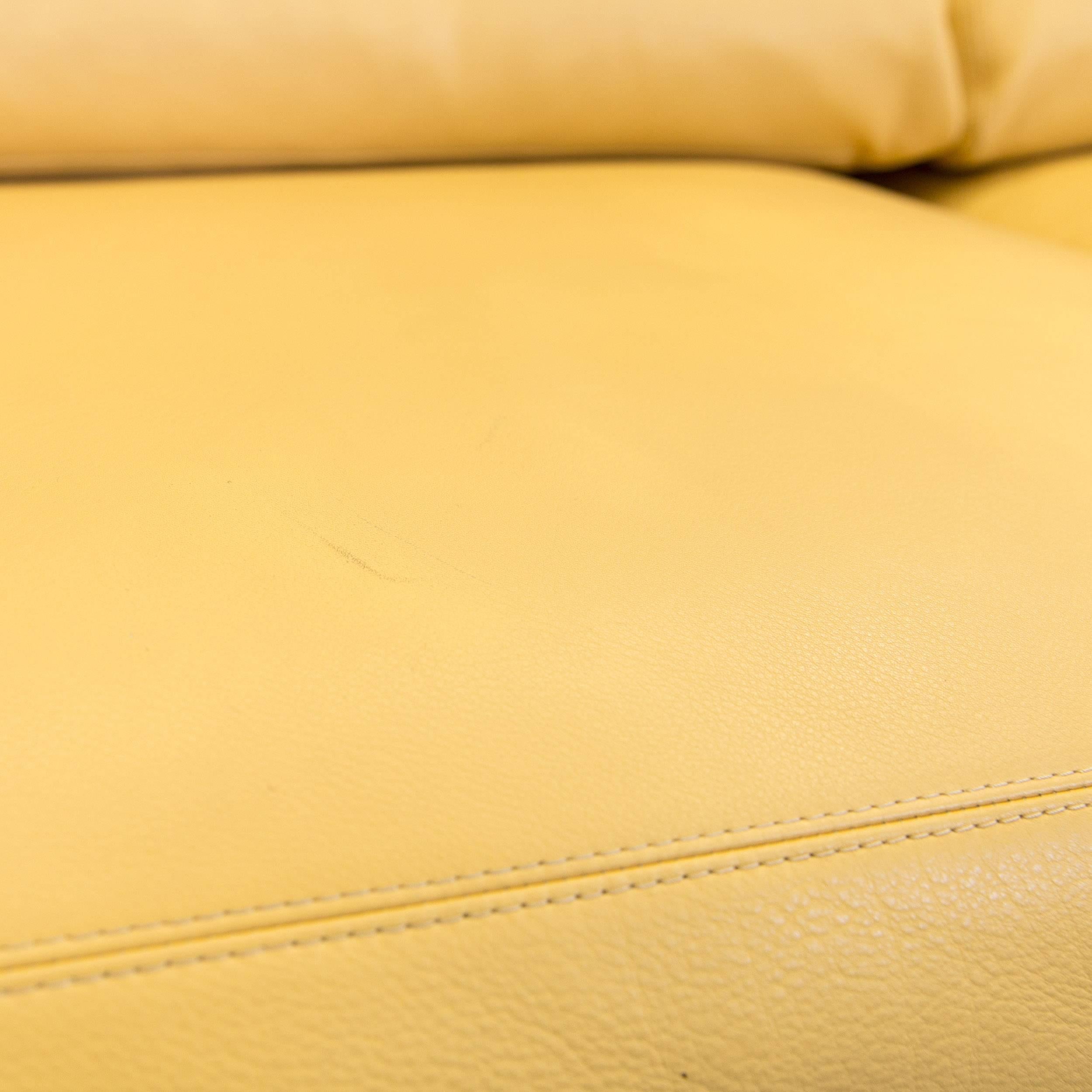 FSM Leather Couch Relax Function Three-Seat Sofa Yellow Orange In Fair Condition In Cologne, DE