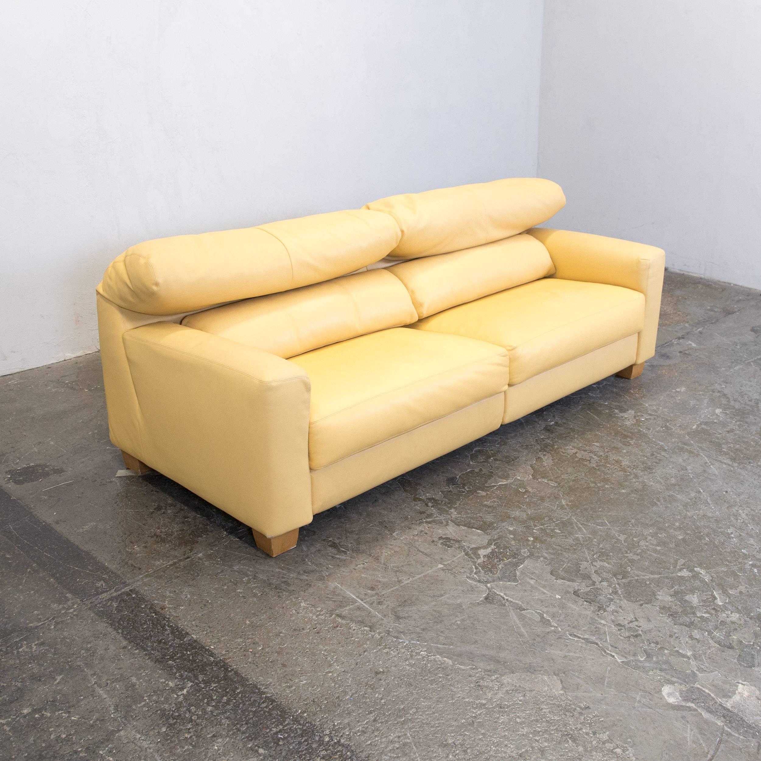 Swiss FSM Leather Couch Relax Function Three-Seat Sofa Yellow Orange