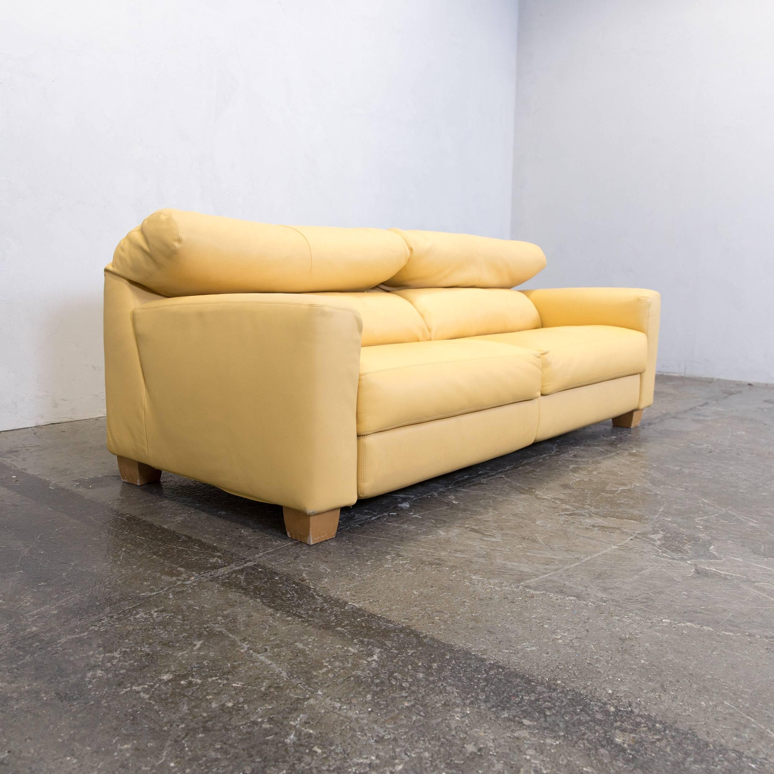 Modern FSM Leather Couch Relax Function Three-Seat Sofa Yellow Orange