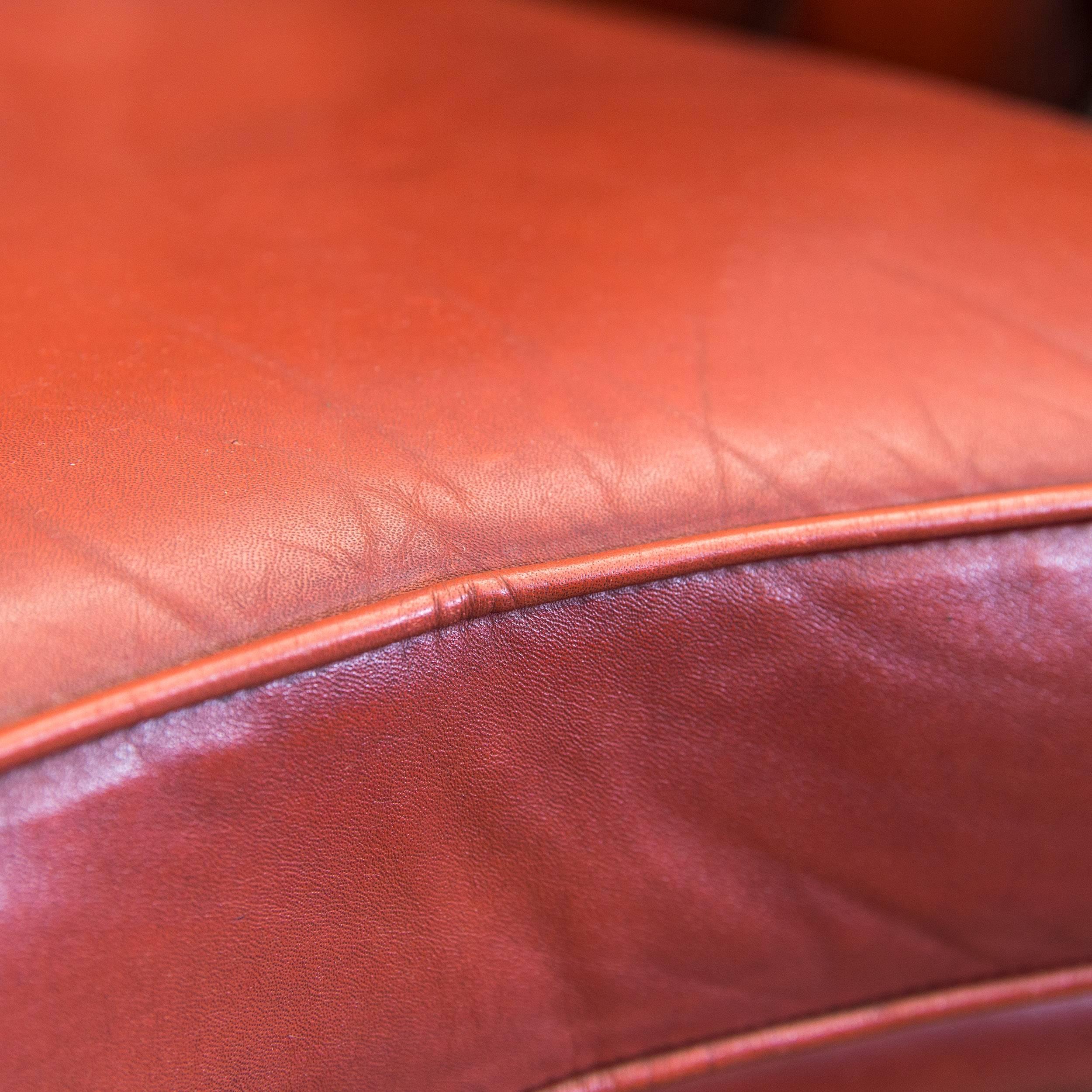 Chesterfield Armchair Leather Brown Orange One-Seat Vintage Retro Rivets In Good Condition For Sale In Cologne, DE