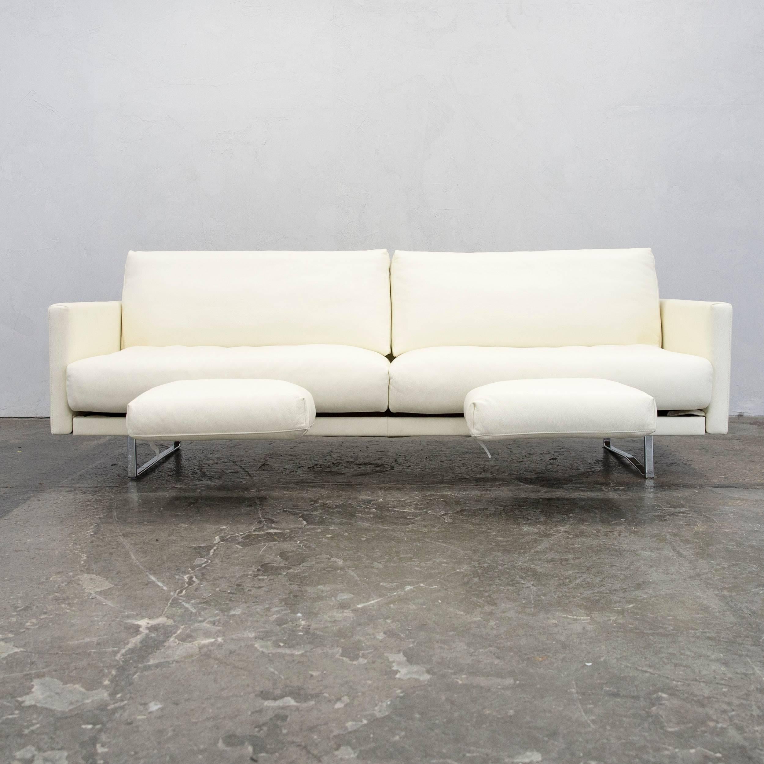FSM Varino Leather Couch Crème White Function Three-Seat Sofa In Excellent Condition In Cologne, DE