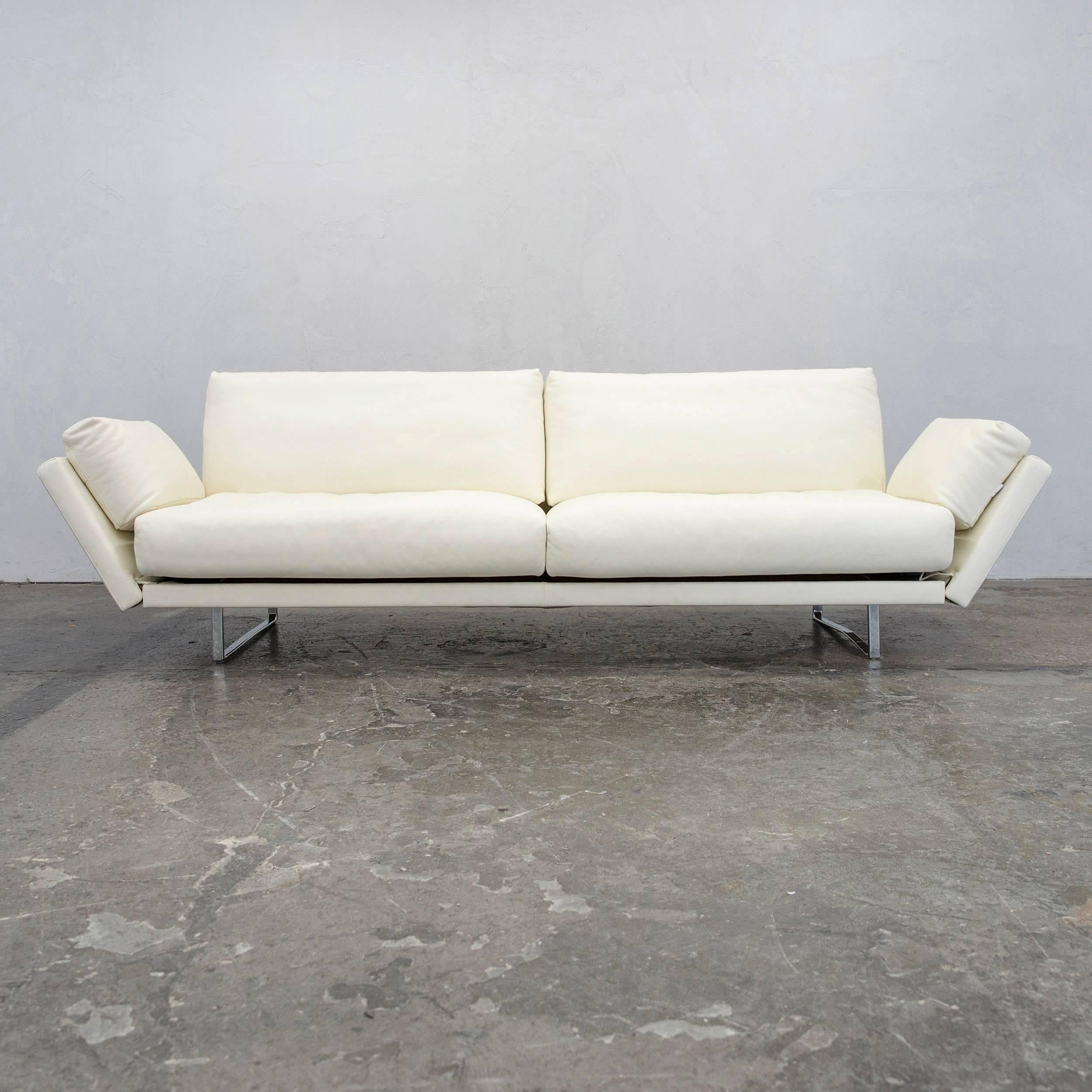 Modern FSM Varino Leather Couch Crème White Function Three-Seat Sofa