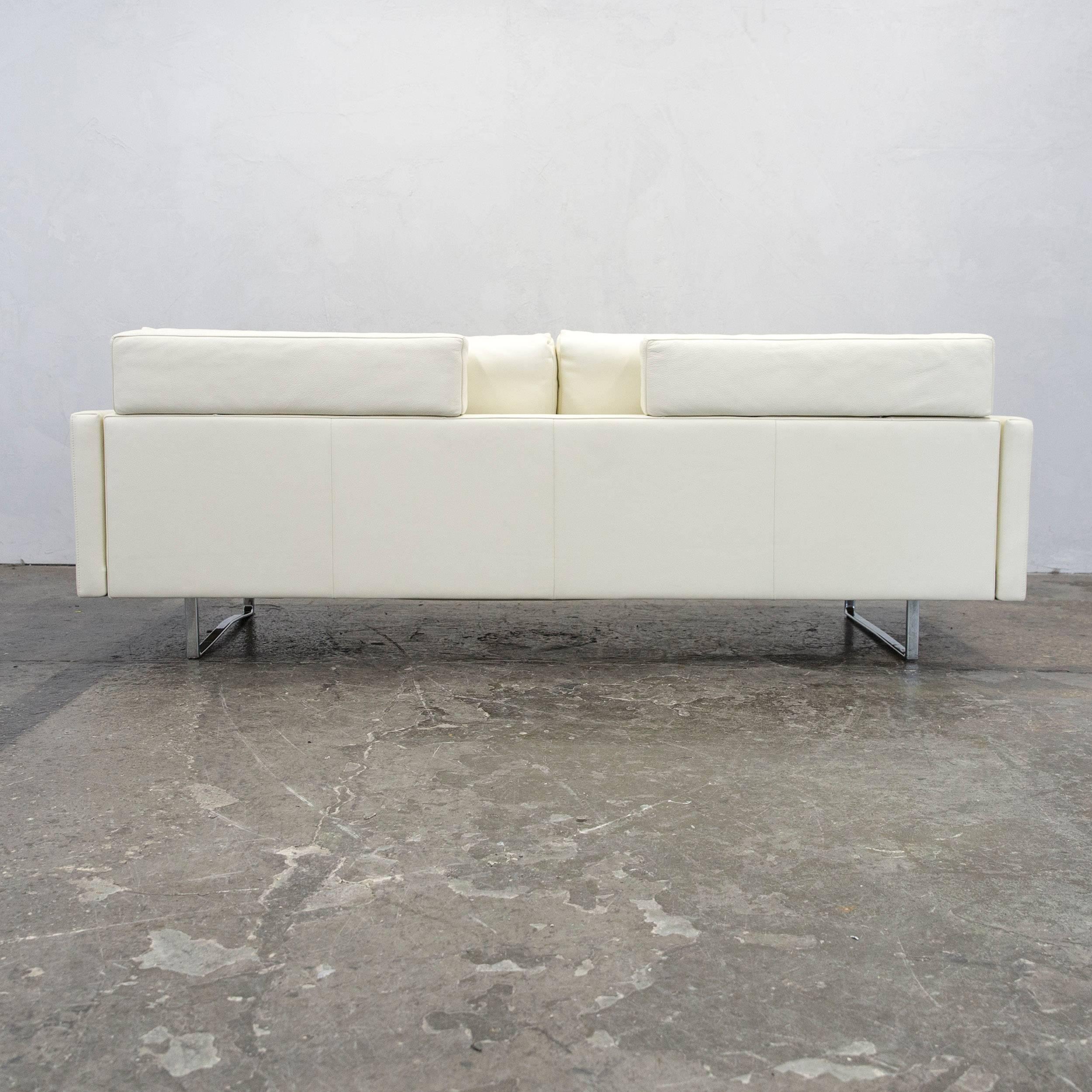 FSM Varino Leather Couch Crème White Function Three-Seat Sofa 3