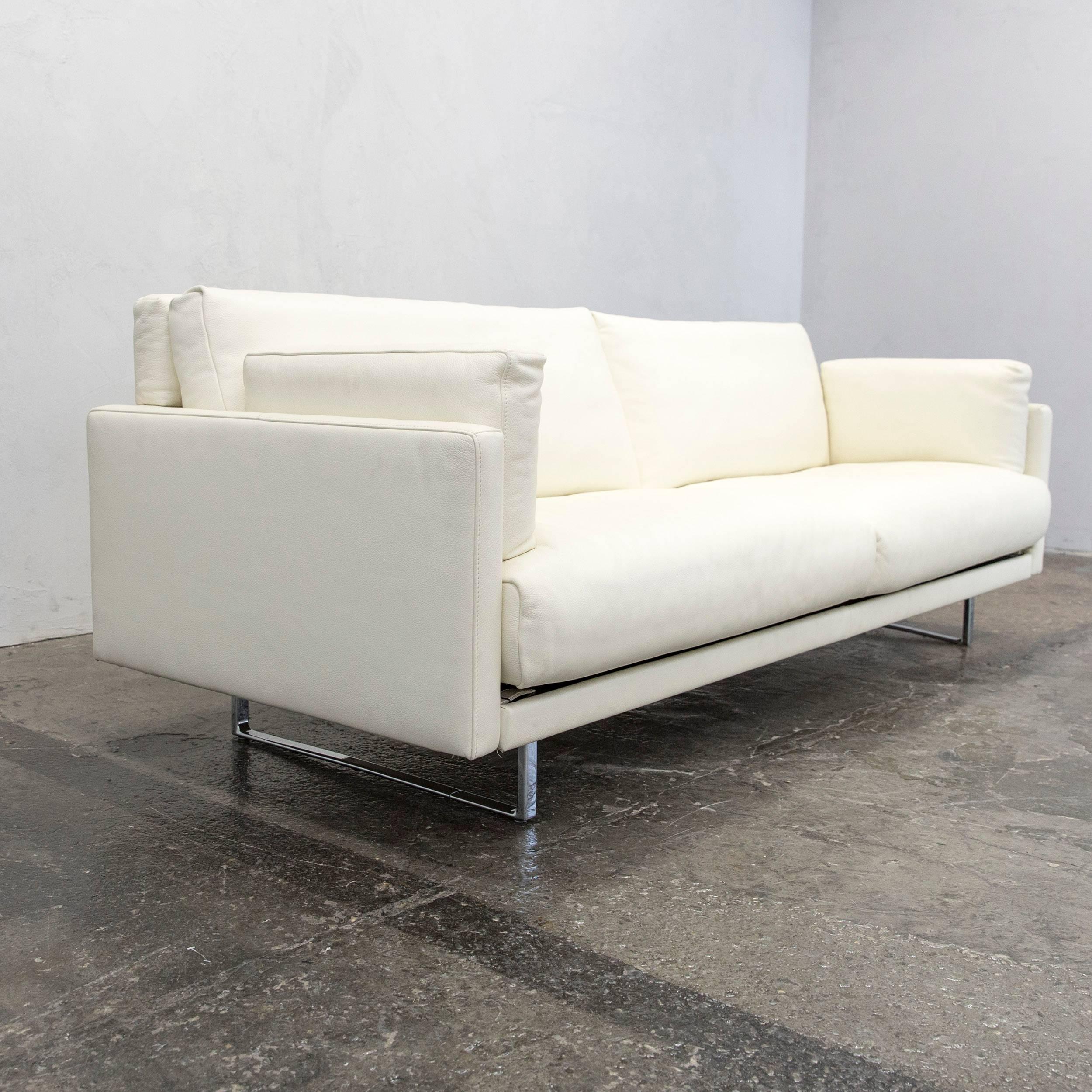 FSM Varino Leather Couch Crème White Function Three-Seat Sofa 2