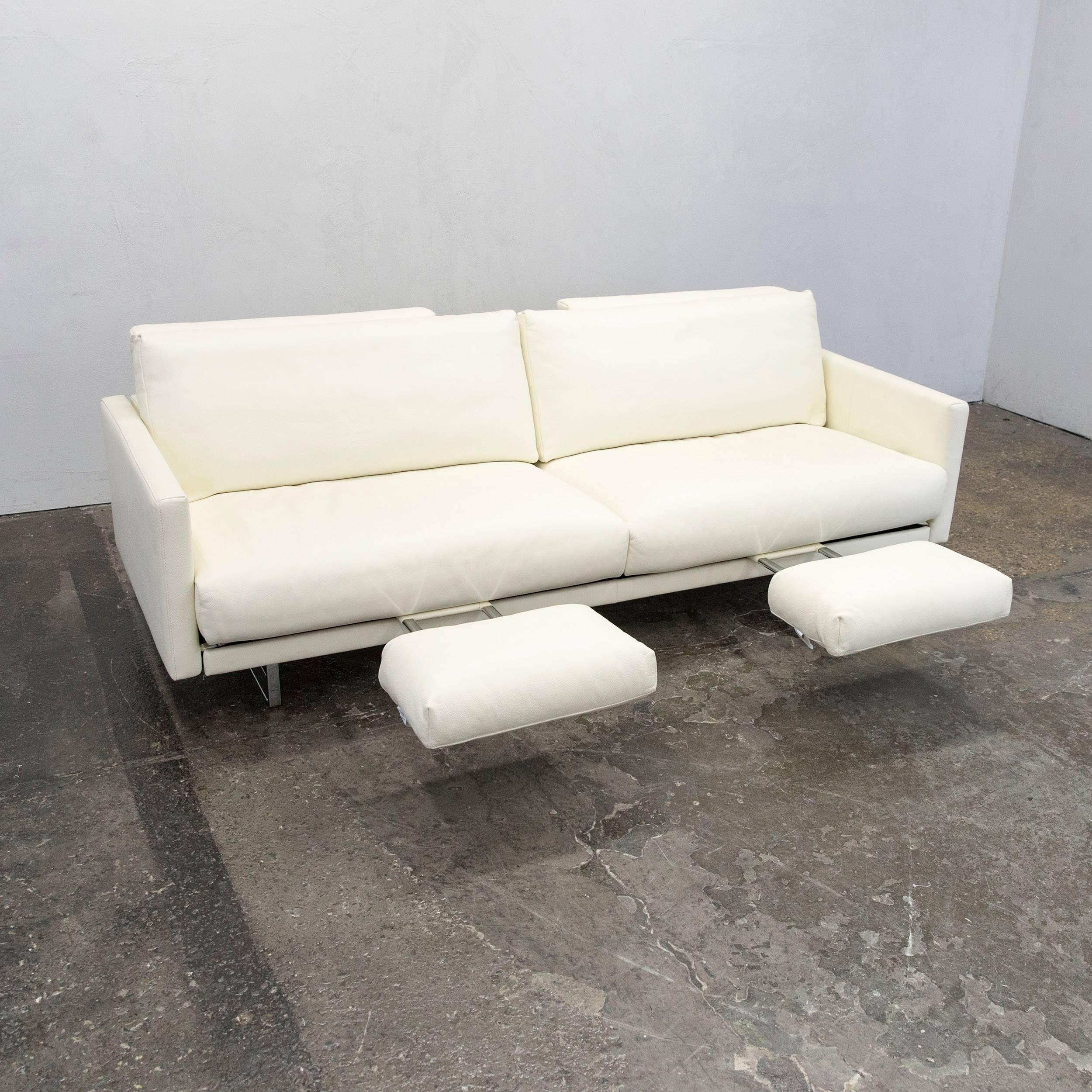 Contemporary FSM Varino Leather Couch Crème White Function Three-Seat Sofa