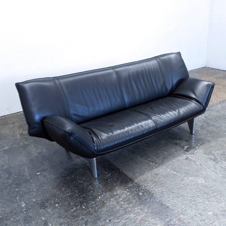 Leolux Tango Designer Leather Sofa Black Two-Seat Function Modern For Sale  at 1stDibs