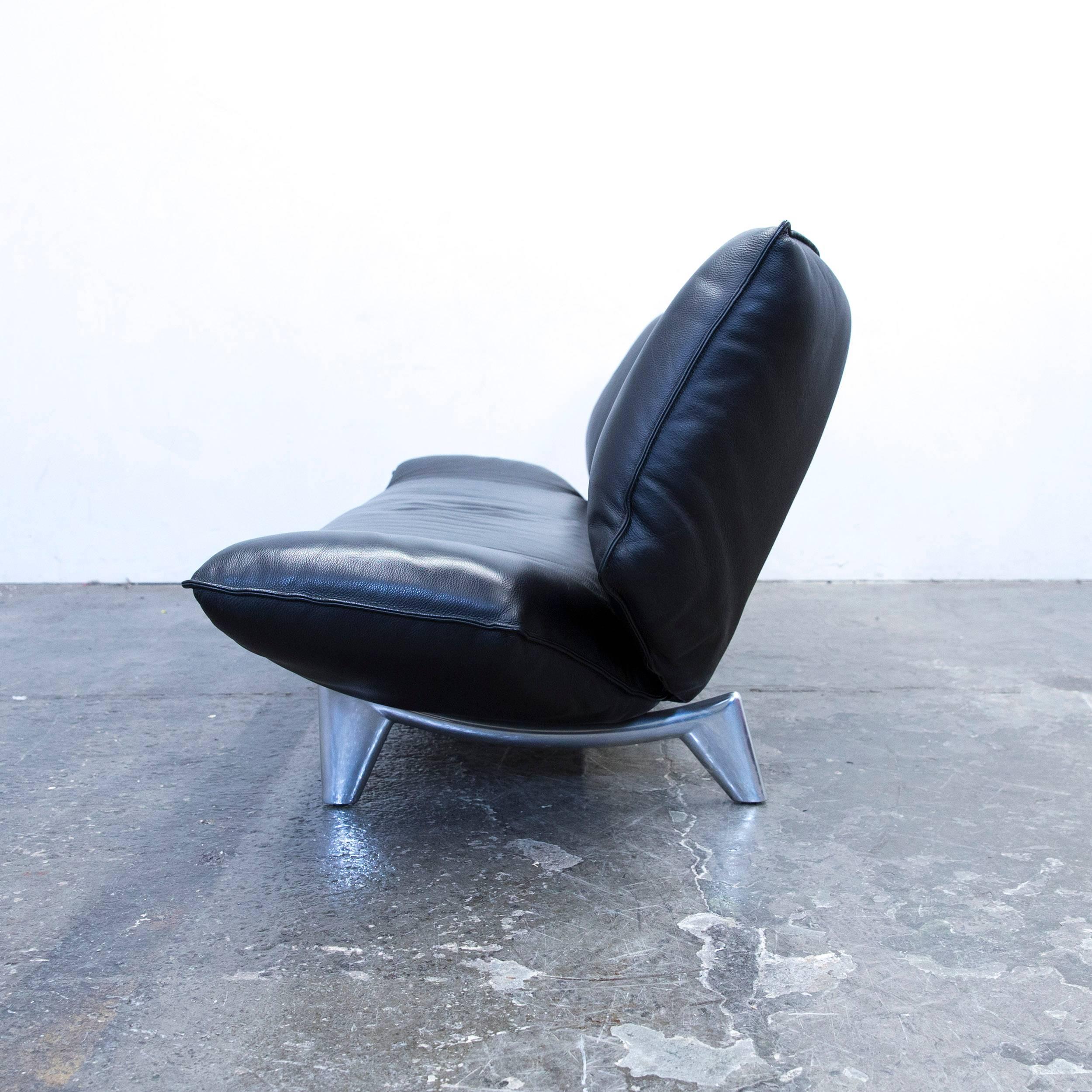 Leolux Tango Designer Leather Sofa Black Two-Seat Function Modern For Sale 4