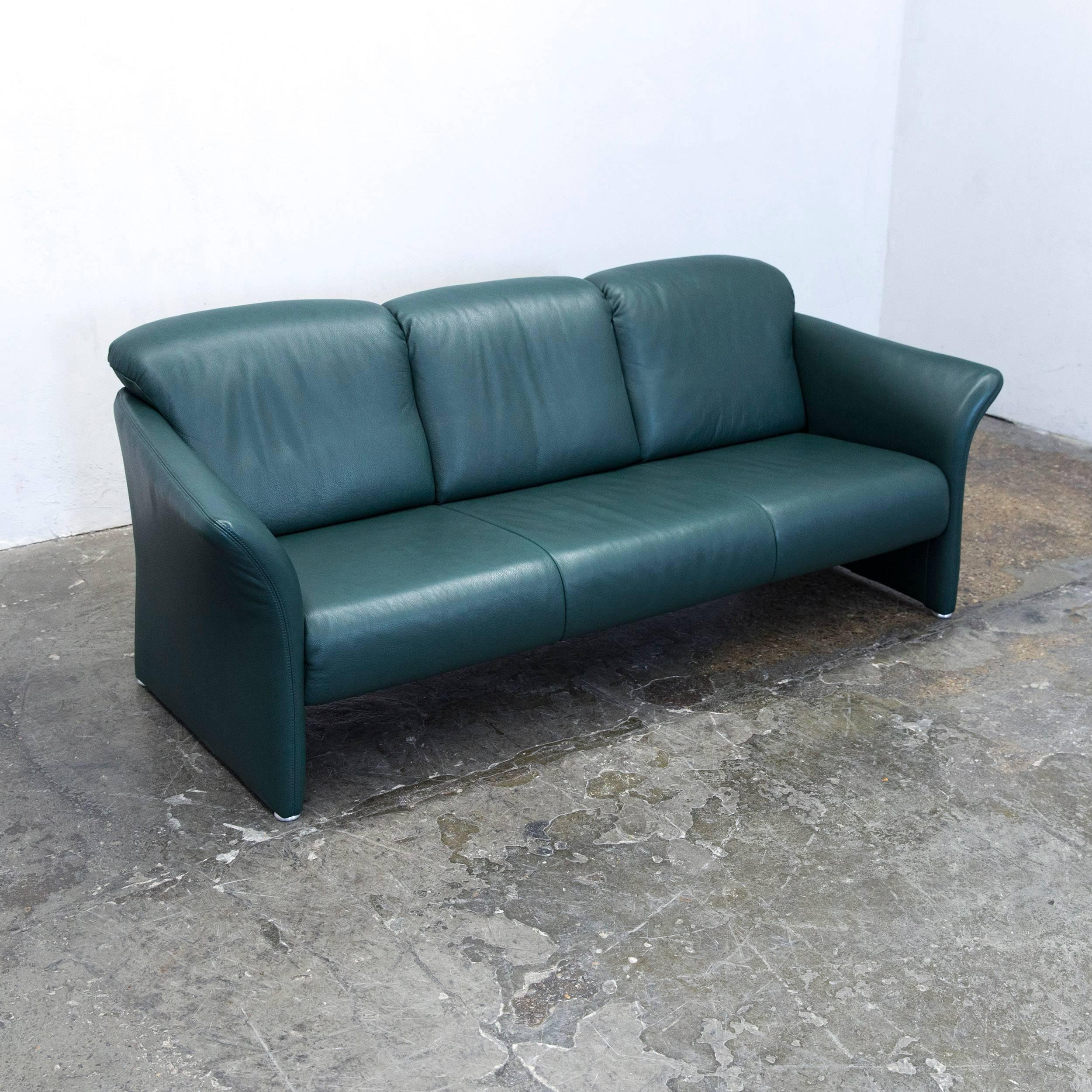 German Koinor Designer Sofa Set Leather Green Three-Seat Couch Modern