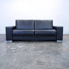Designer Sleepsofa Set Leather Black Function Couch Topper Modern Footstool