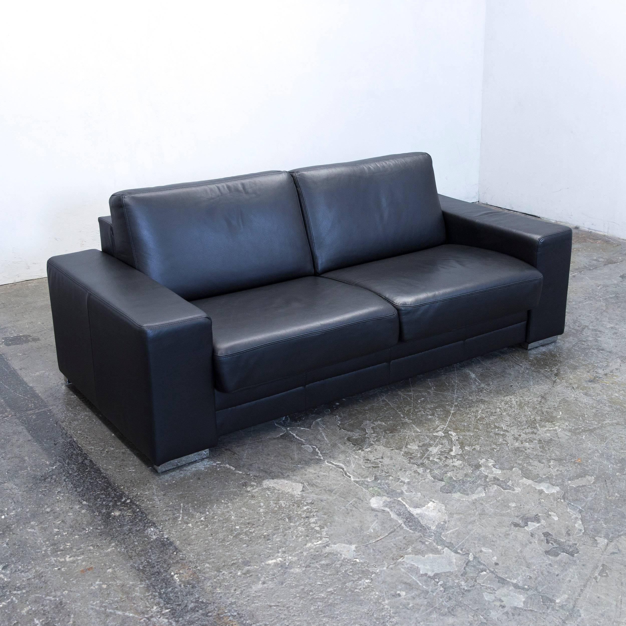 German Designer Sleepsofa Set Leather Black Function Couch Topper Modern Footstool