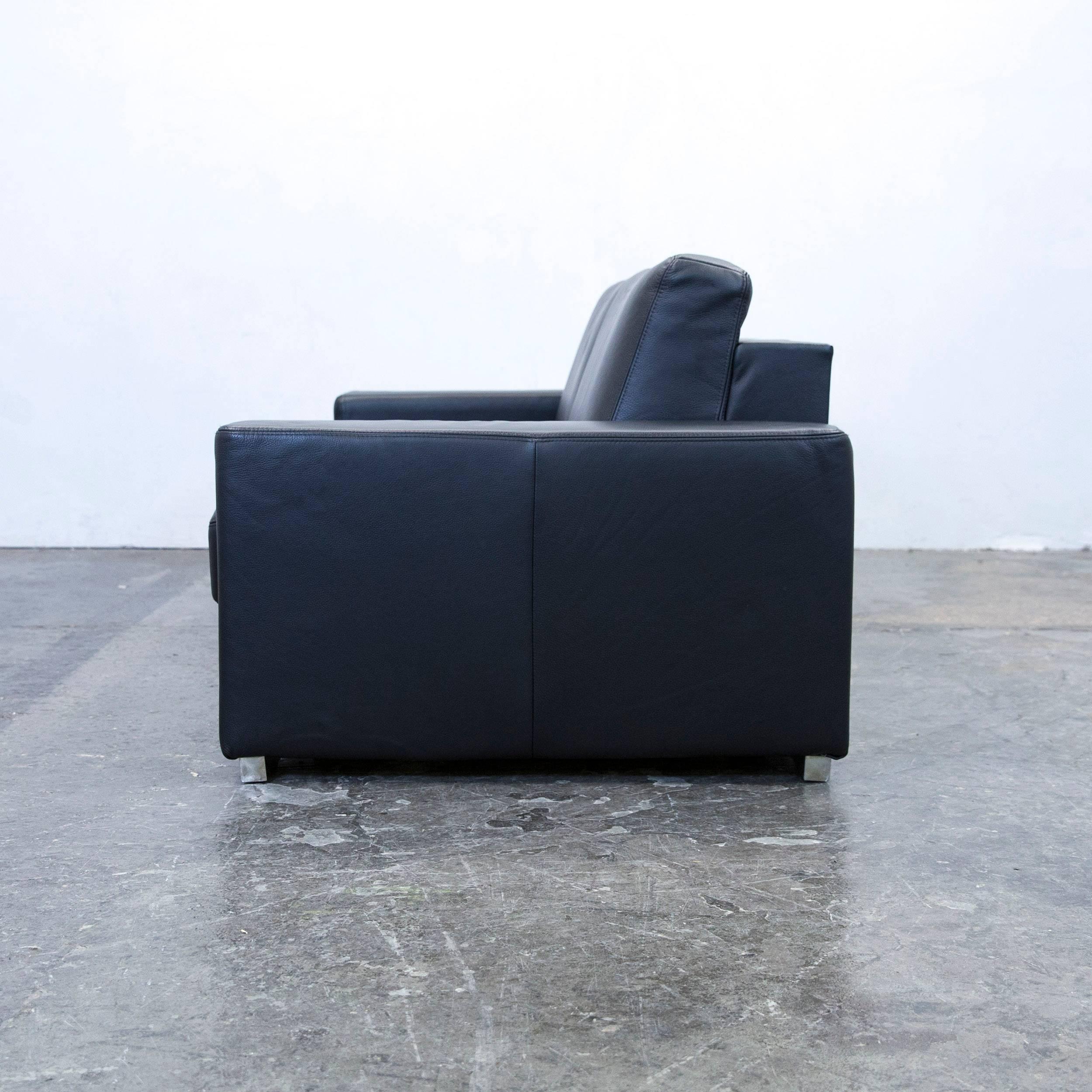 Designer Sleepsofa Set Leather Black Function Couch Topper Modern Footstool 2
