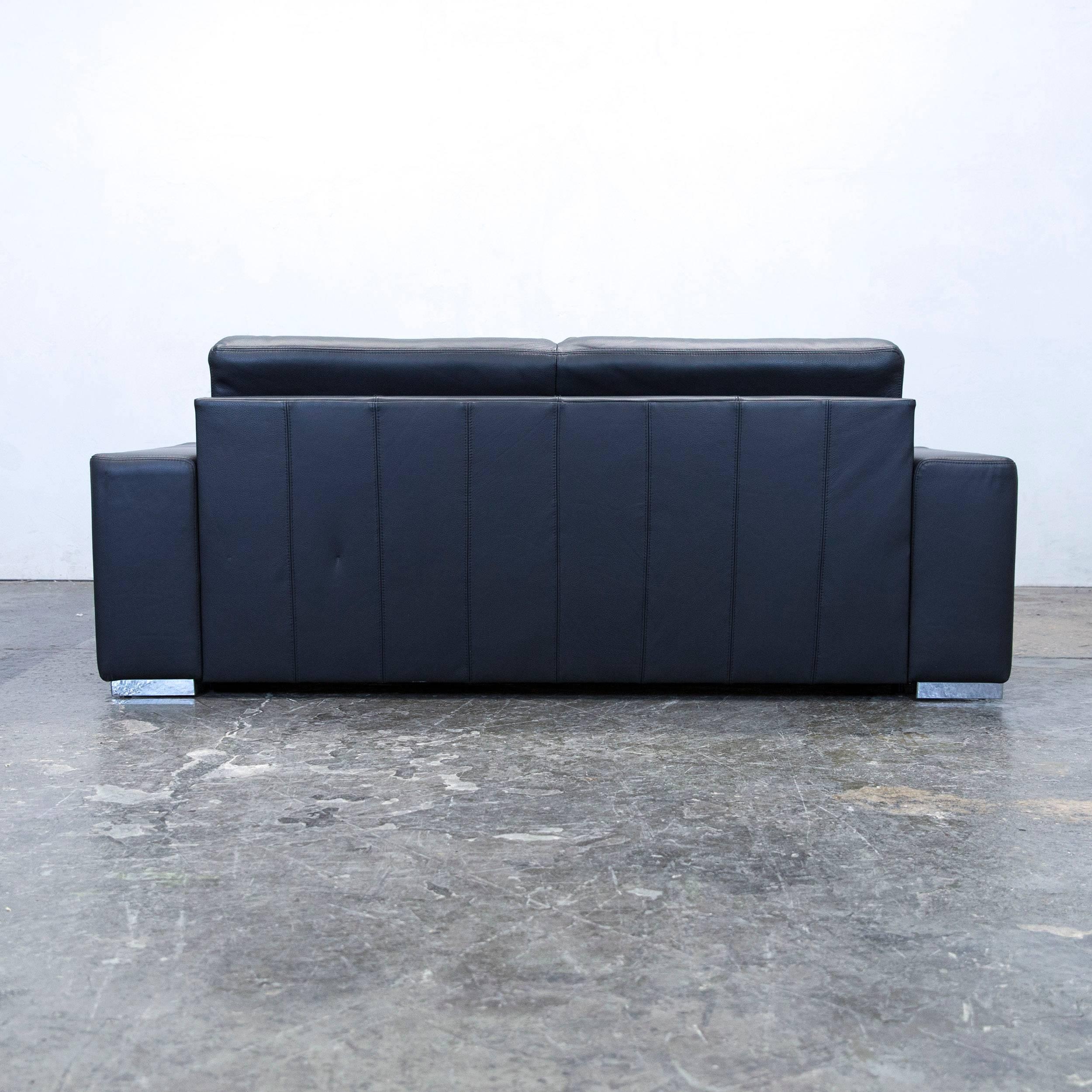 Designer Sleepsofa Set Leather Black Function Couch Topper Modern Footstool 3