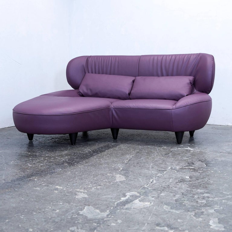 Designer Corner Sofa Set Footstool Lilac Two Seat Couch Modern Faux Leather