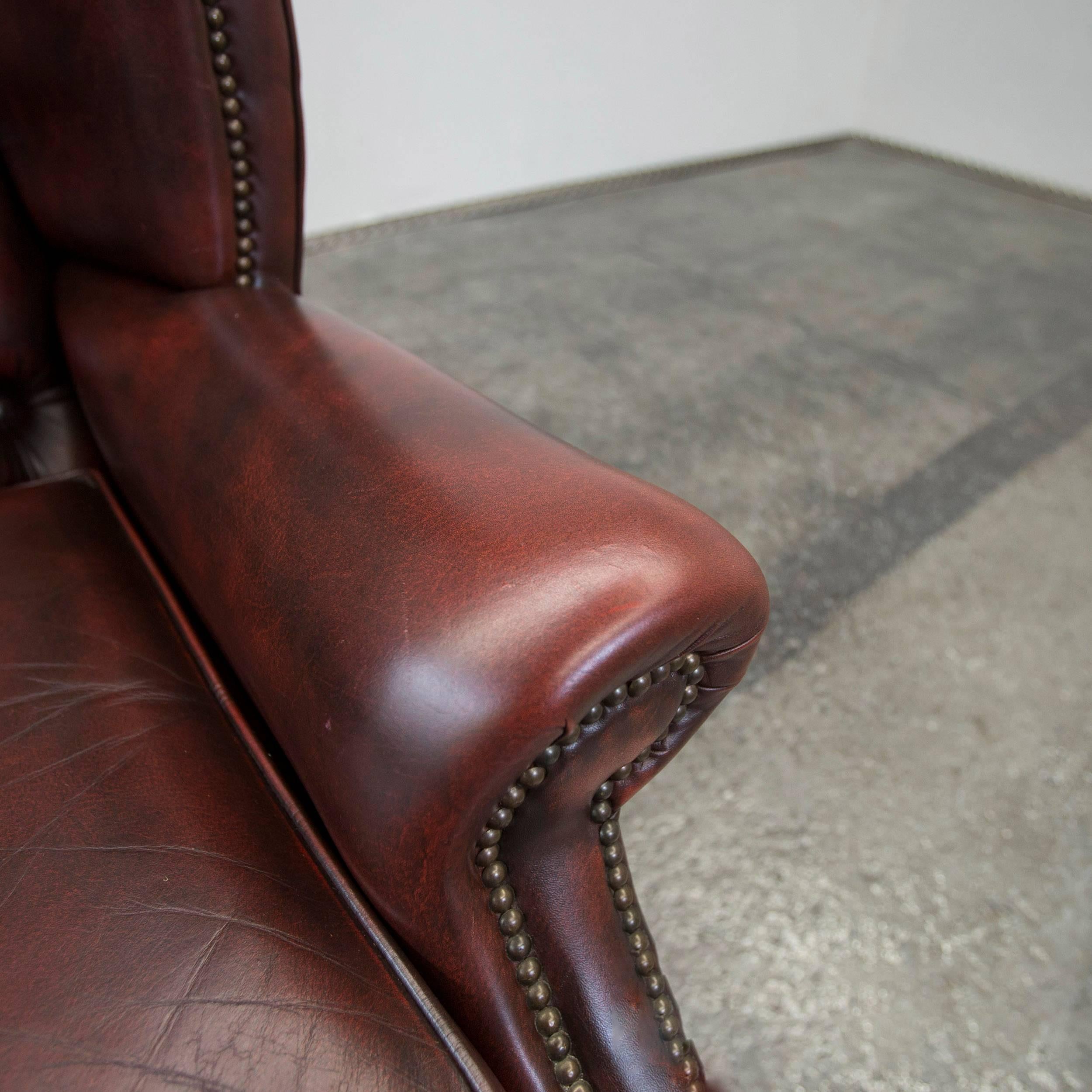 British Chesterfield Leather Wingchair in Oxblood Red, One Seat Vintage, Retro For Sale