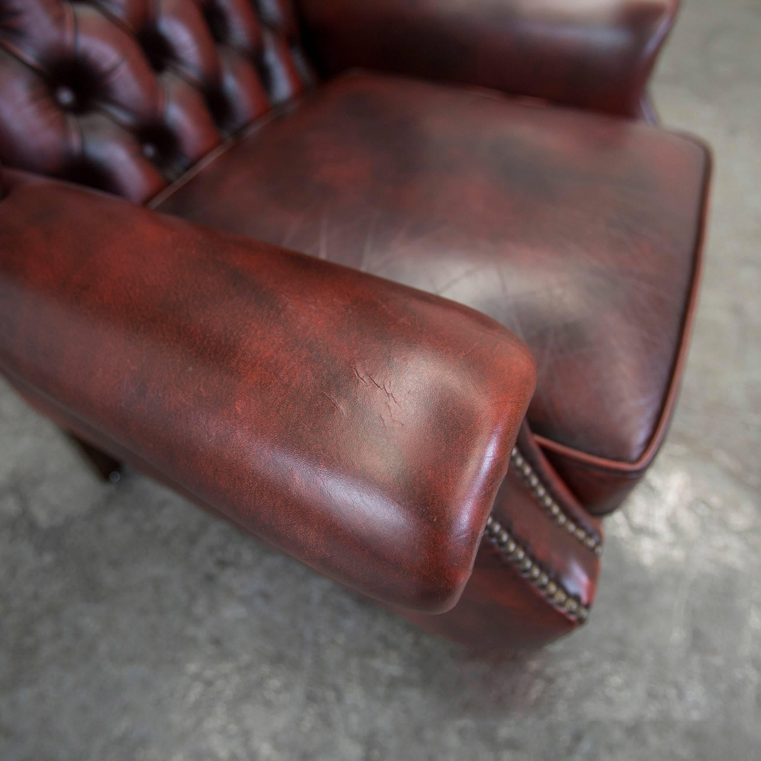 Chesterfield Leather Wingchair in Oxblood Red, One Seat Vintage, Retro In Good Condition For Sale In Cologne, DE