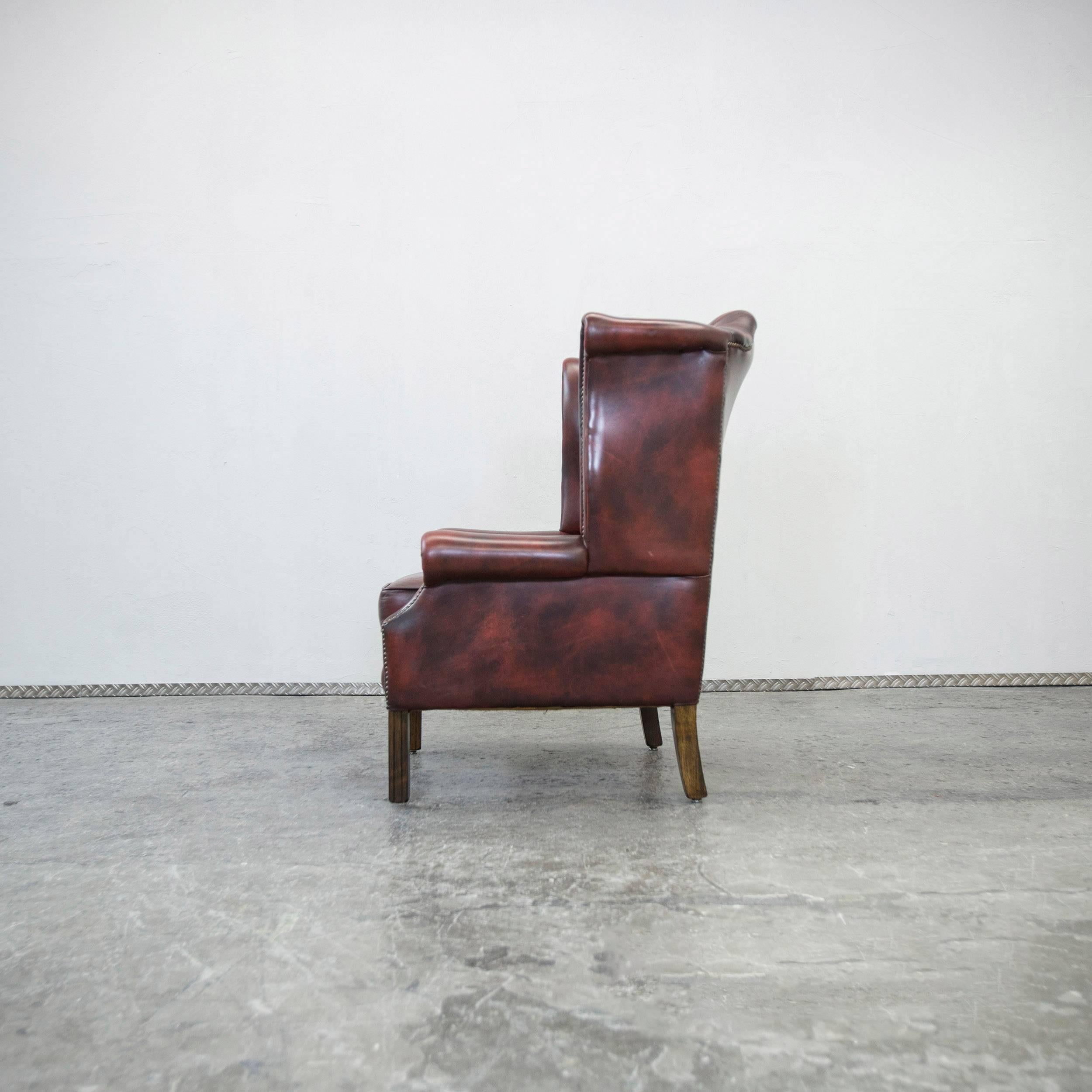 Chesterfield Leather Wingchair in Oxblood Red, One Seat Vintage, Retro For Sale 1