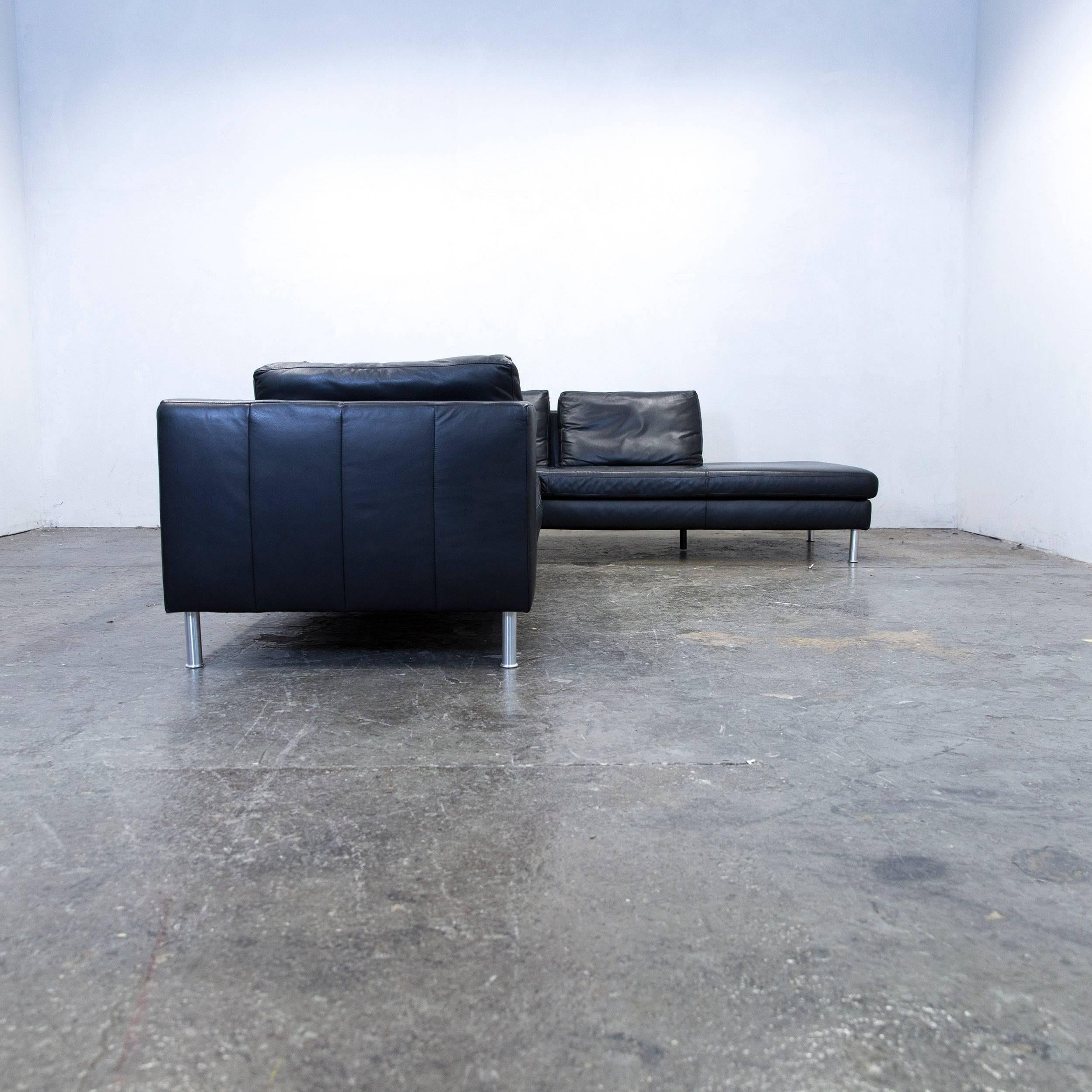 Ewald Schillig Designer Corner Sofa Leather Black Couch Modern For Sale 3