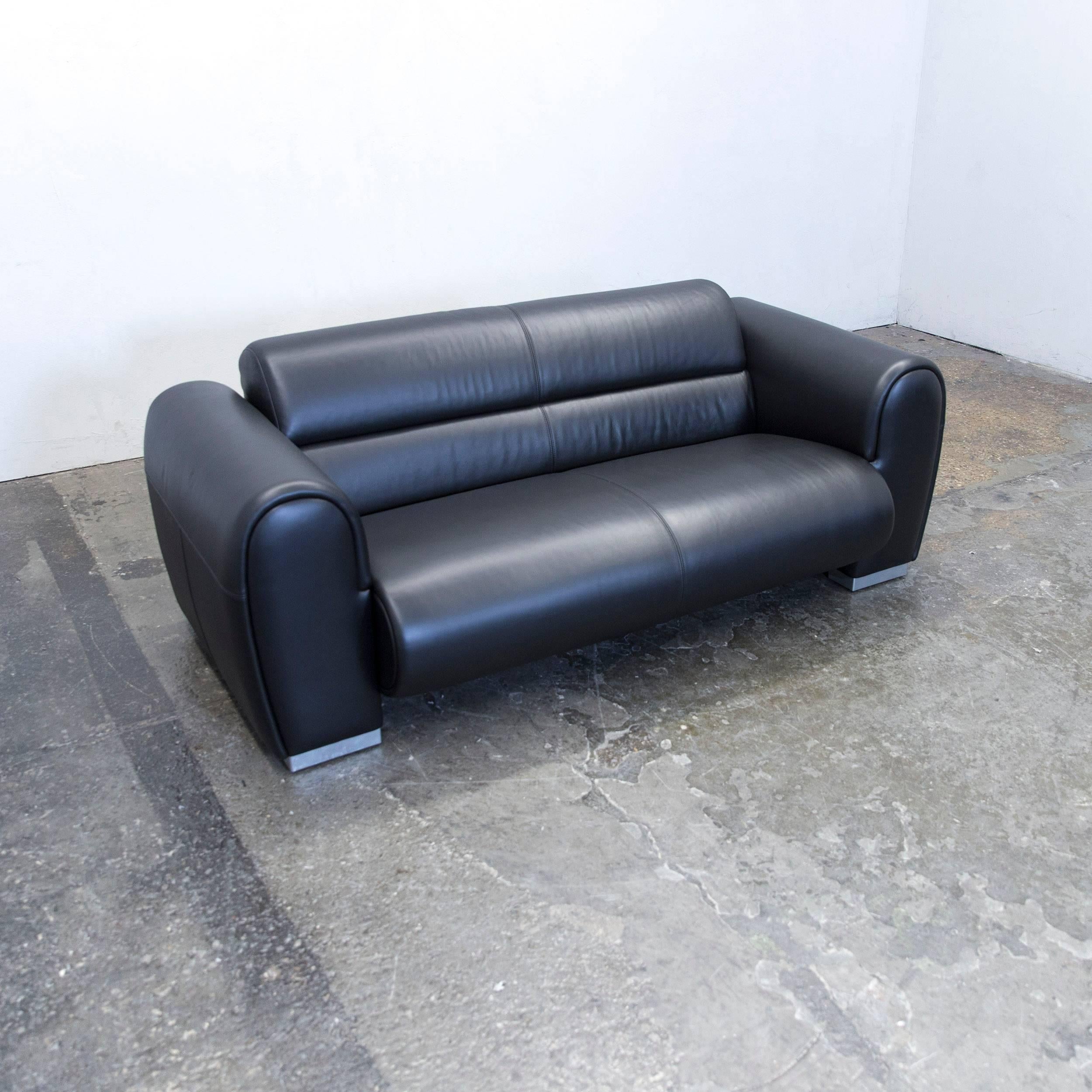 German Brühl & Sippold Sumo Designer Sofa Leather Black Two-Seat Couch Modern For Sale