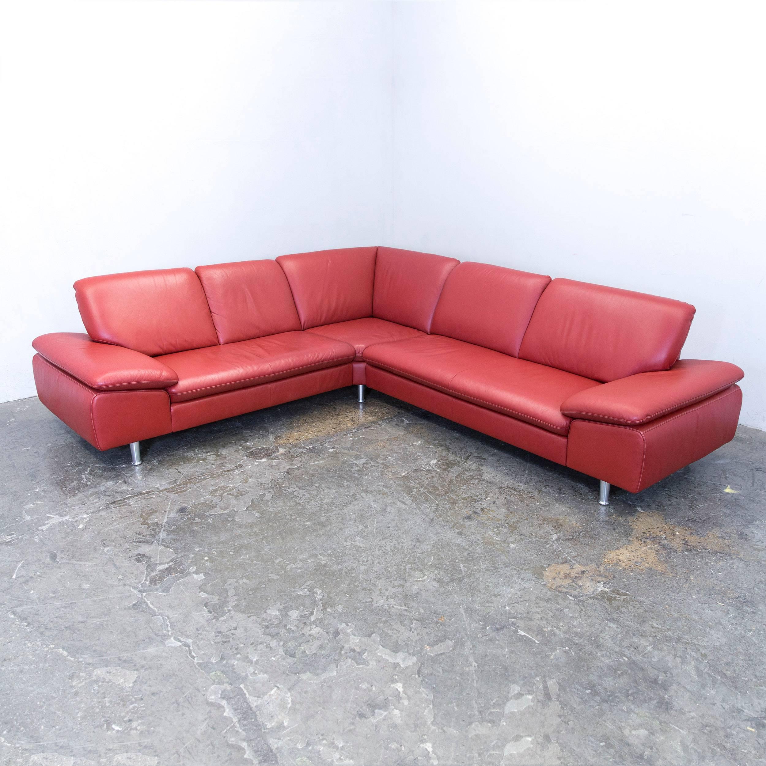 Willi Schillig Loop Designer Corner Sofa Leather Red Couch Modern In Good Condition For Sale In Cologne, DE