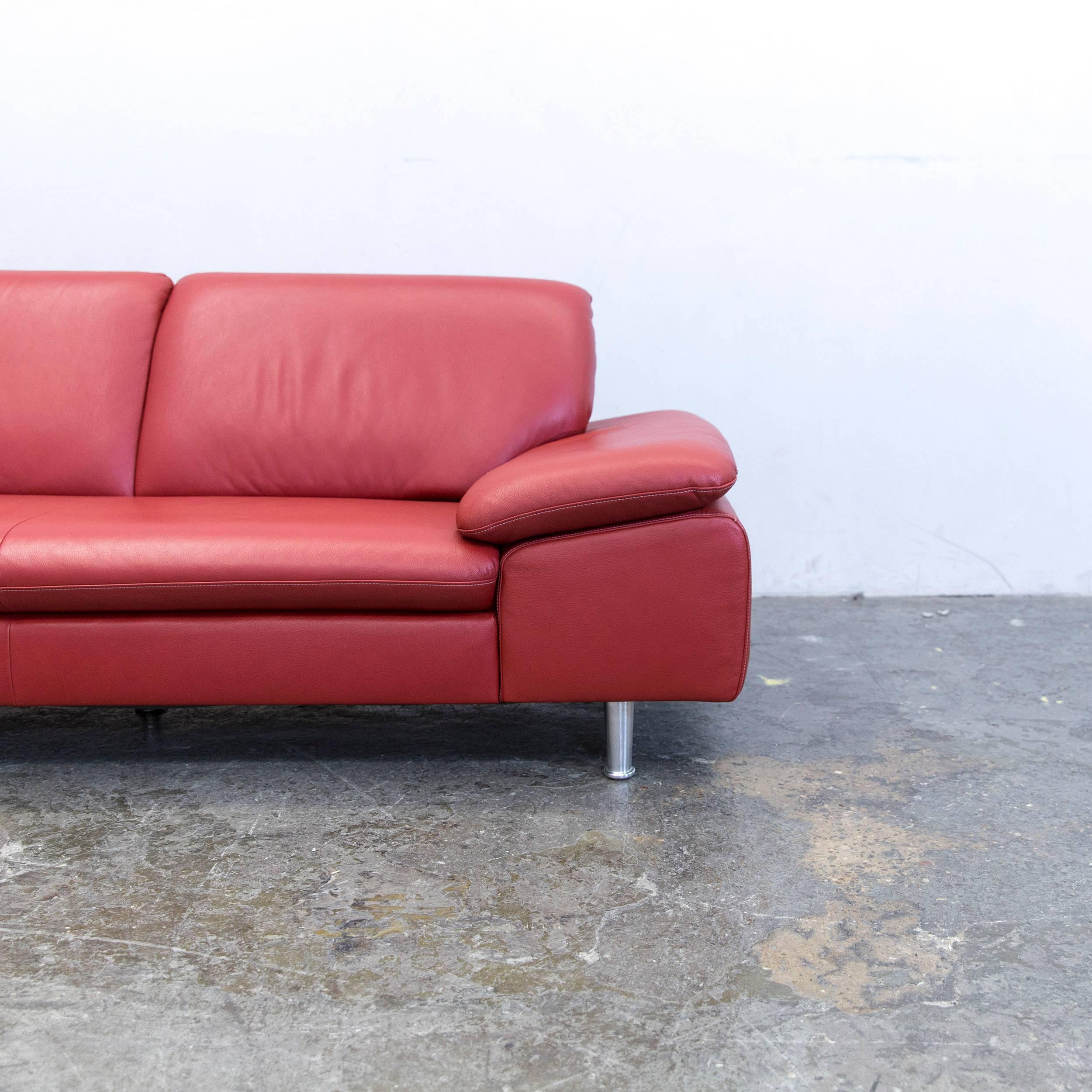 German Willi Schillig Loop Designer Corner Sofa Leather Red Couch Modern For Sale