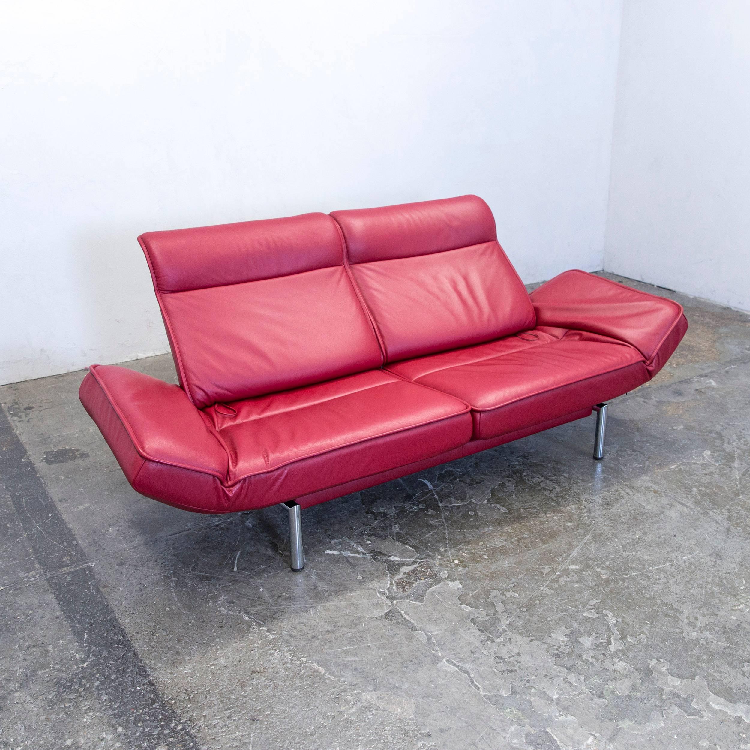 Swiss De Sede Ds 450 Designer Leather Sofa Red Relax Function Two-Seat Modern