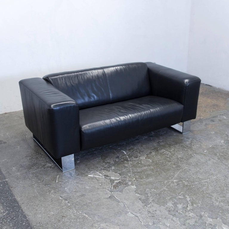 Rolf Benz Bmp Designer Sofa Leather Black Two Seat Couch Modern
