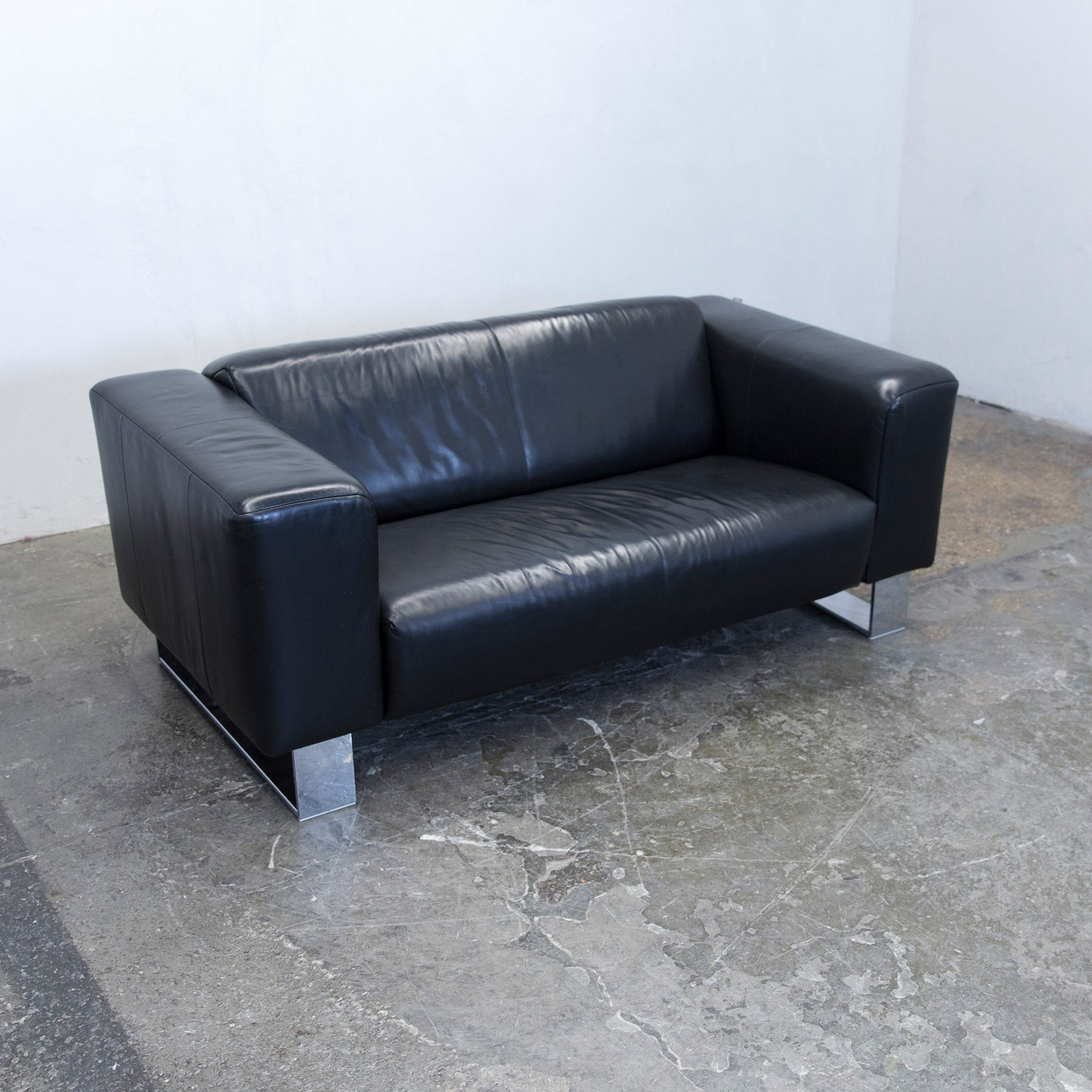 Rolf Benz Bmp Designer Sofa Leather Black Two Seat Couch