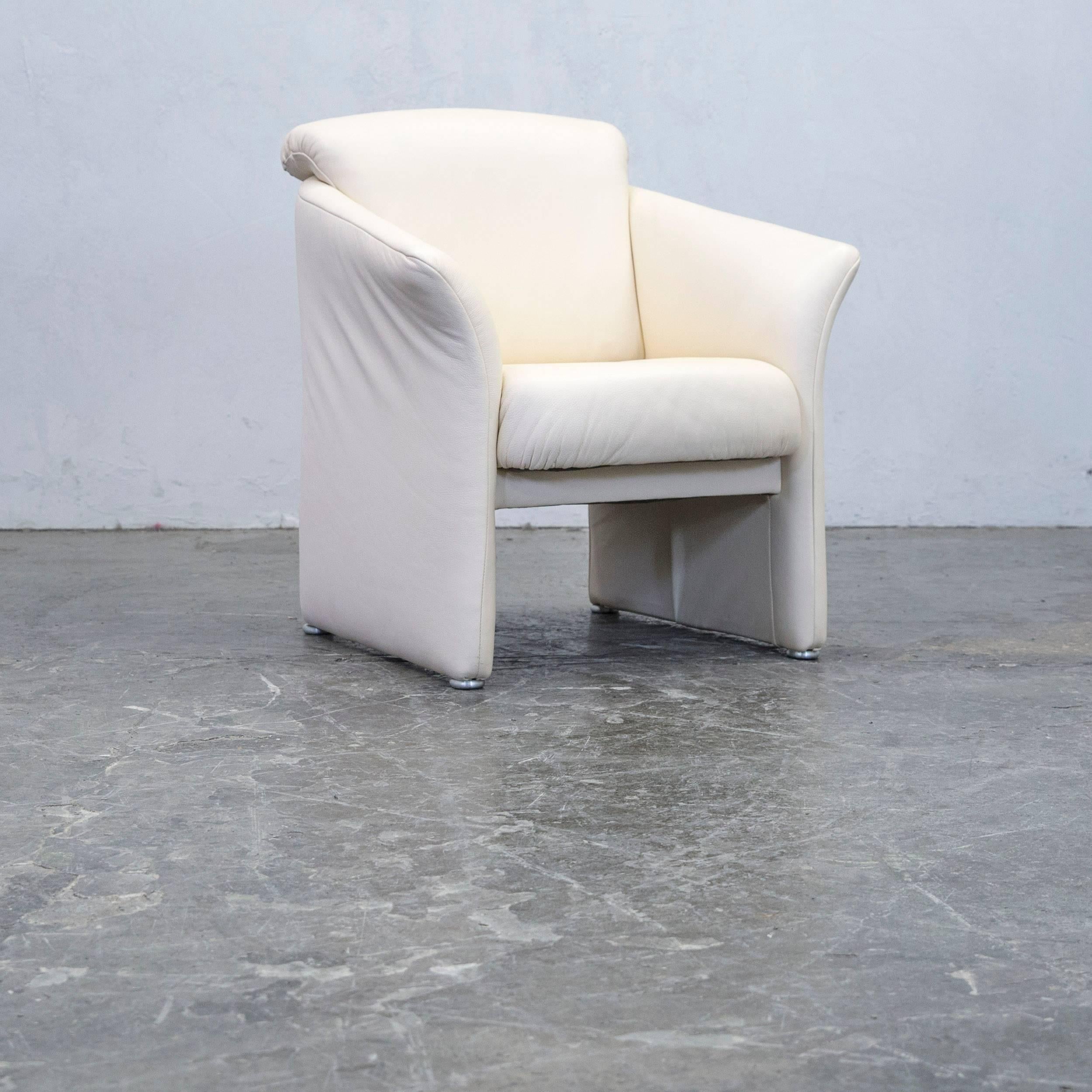 Designer Sofa Set Armchair Leather Crème Three-Seat Couch Modern 3