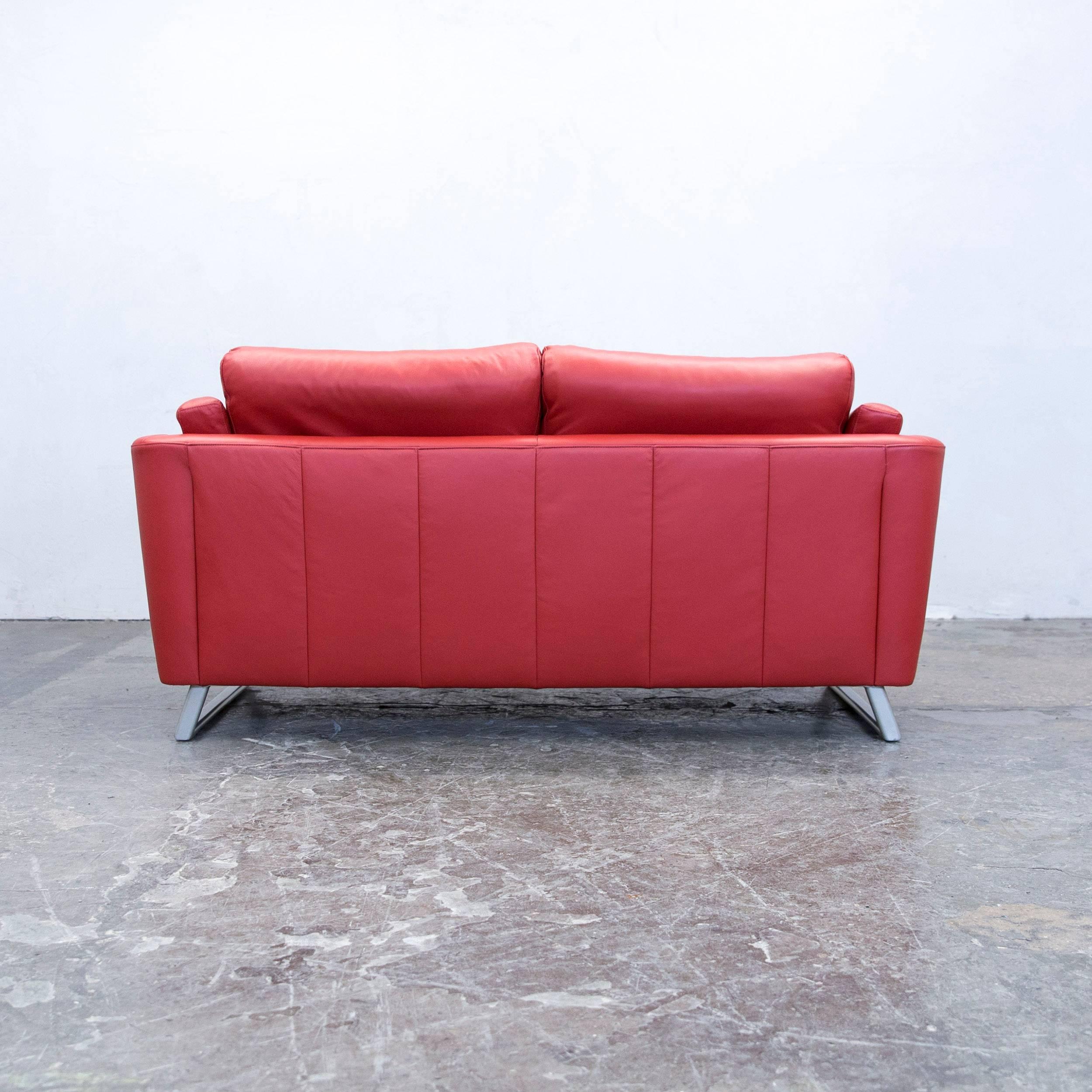 Designer Sofa Leather Red Two-Seat Couch Modern 4