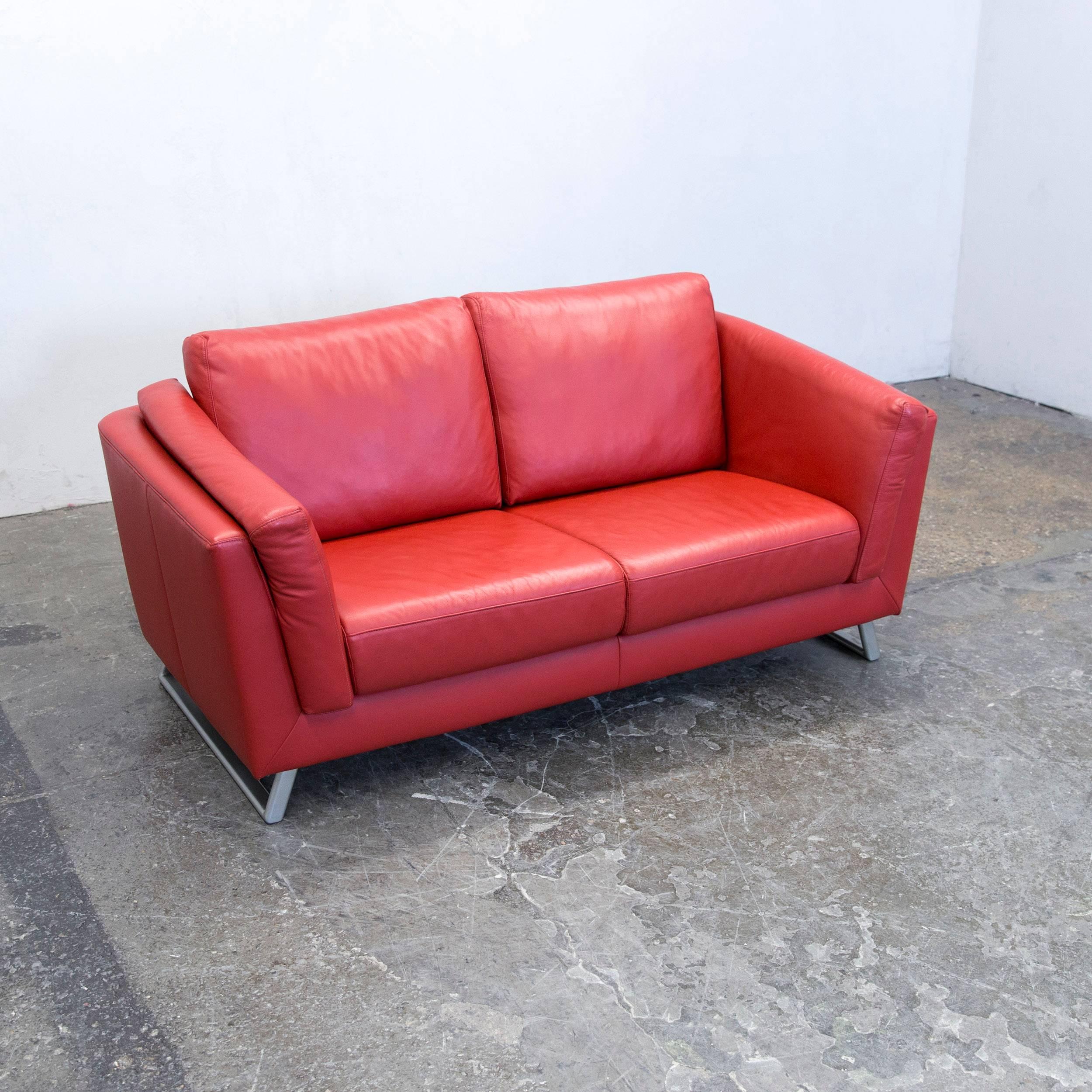 German Designer Sofa Leather Red Two-Seat Couch Modern