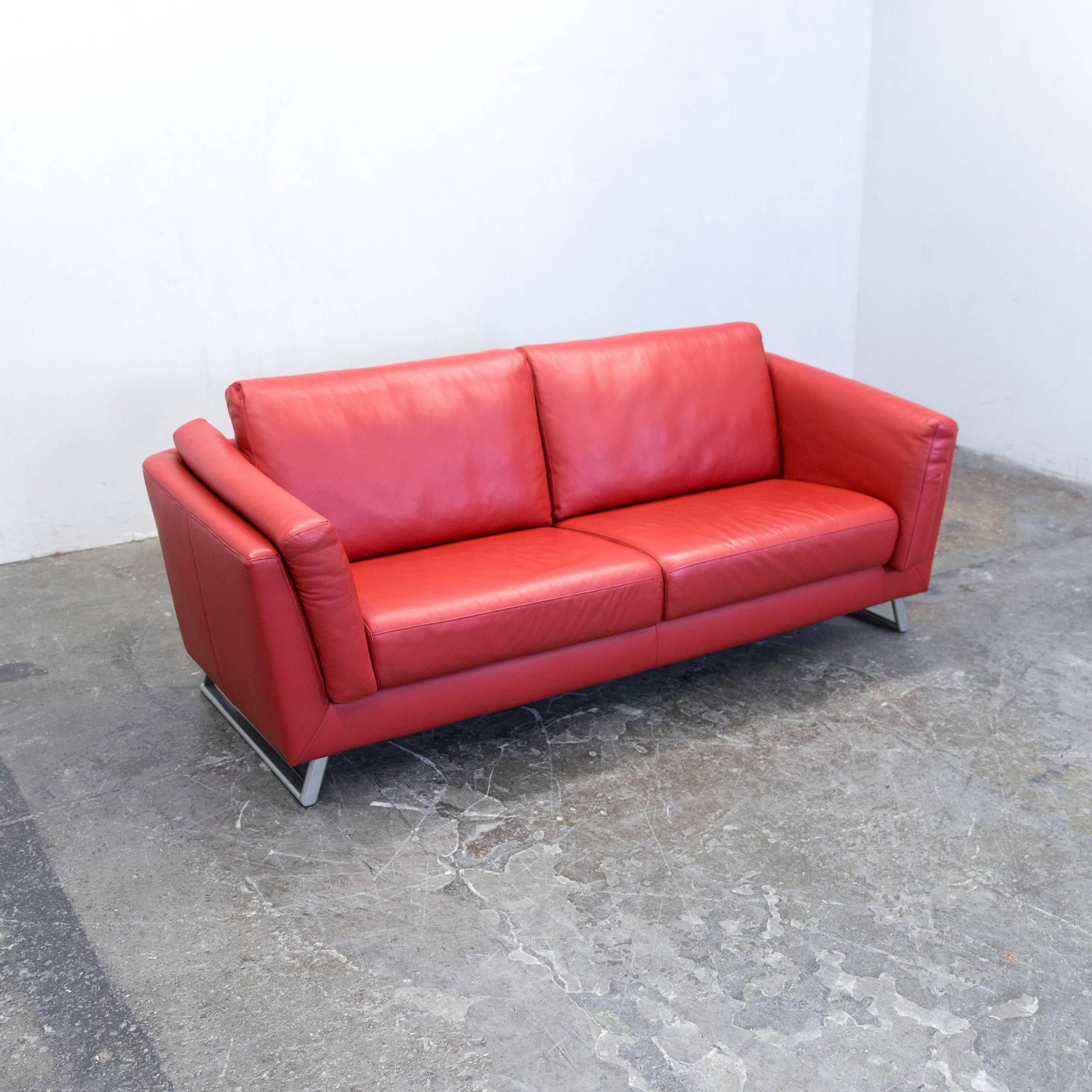 Designer Sofa Set Armchair Leather Red Three-Seat Couch Modern In Good Condition In Cologne, DE