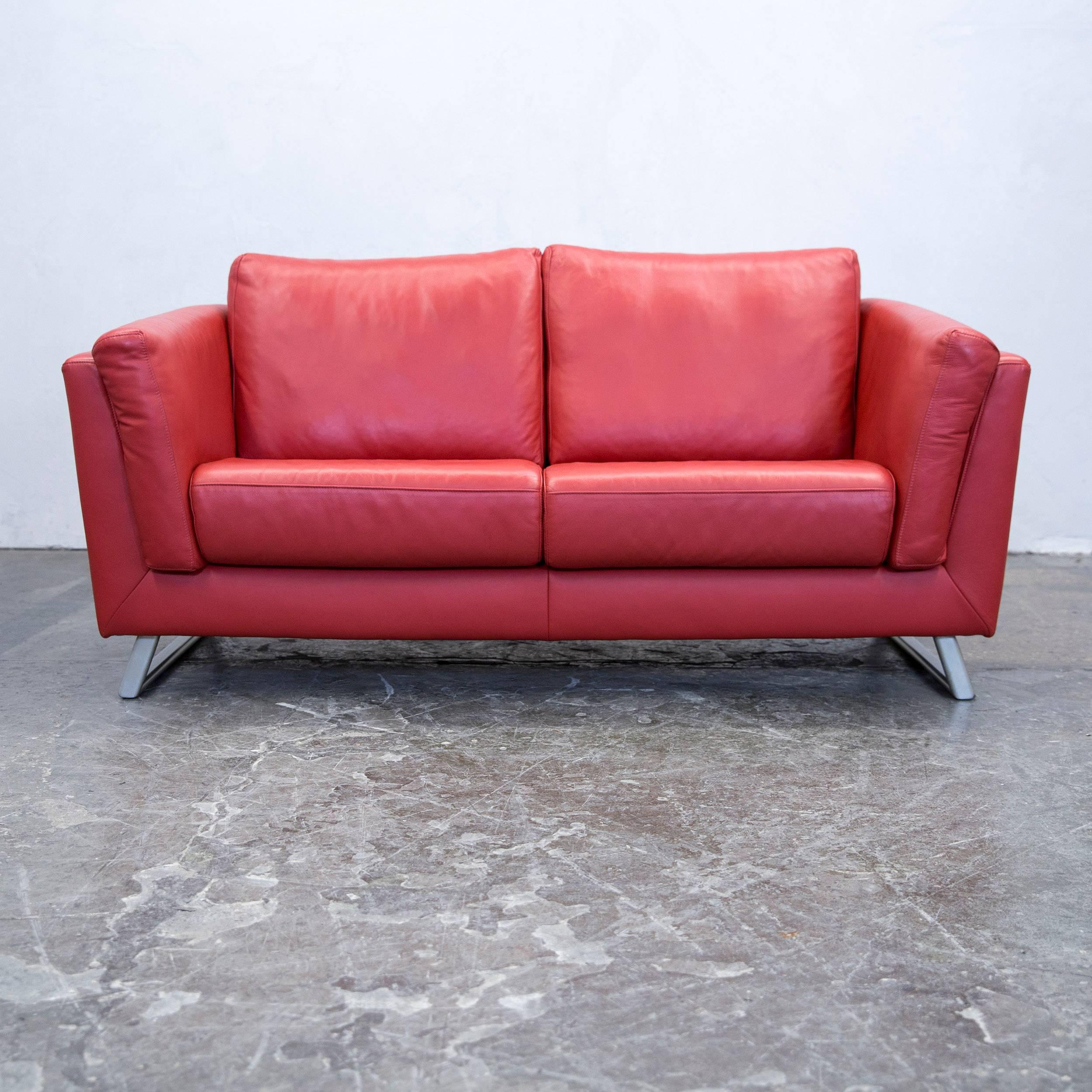 German Designer Sofa Set Armchair Leather Red Three-Seat Couch Modern