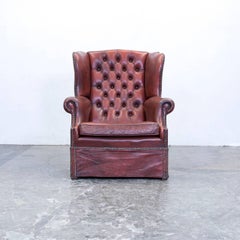 Chesterfield Armchair Leather Brown One Seat Couch Retro Vintage