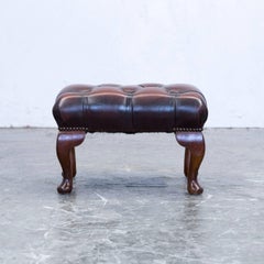 Chesterfield Footstool Leather Brown One Seat Couch Vintage Retro