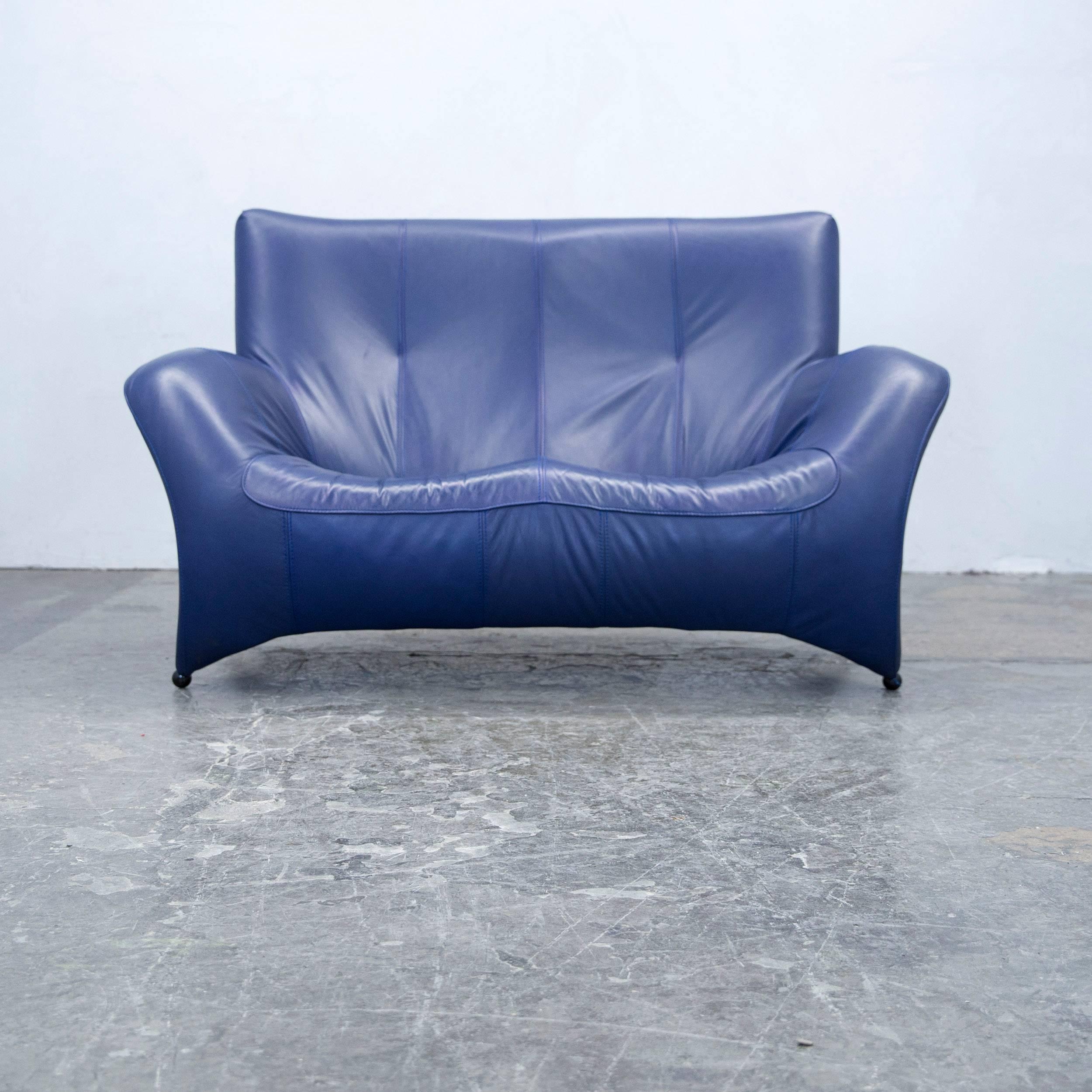 Designer Sofa Leather Blue Two-Seat Couch Modern 5