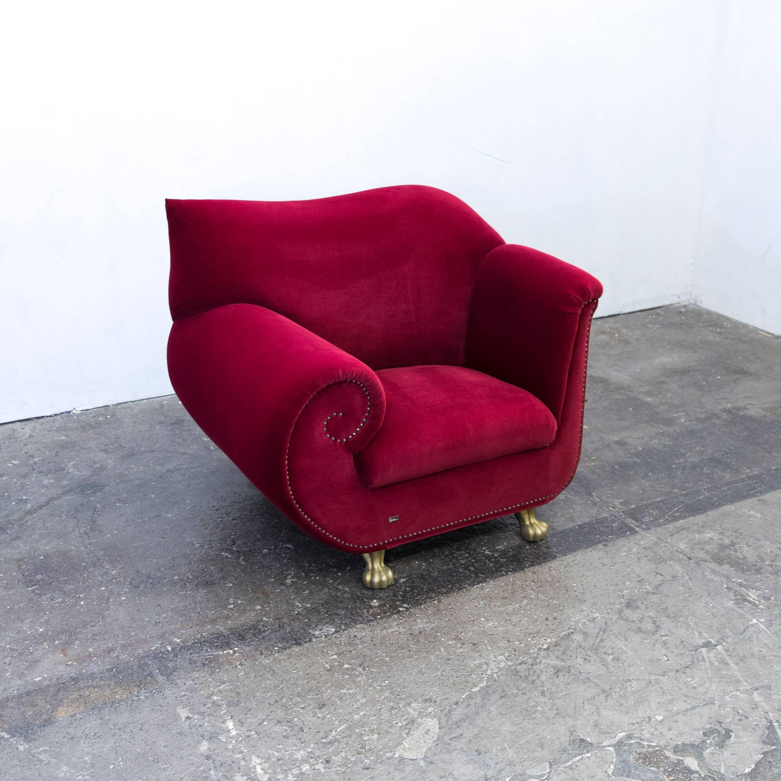 Bretz Gaudi Designer Armchair Fabric Rubin Red One Seat Gold Modern Elegant In Good Condition In Cologne, DE
