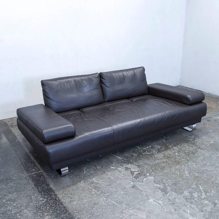 Ewald Schillig Harry Designer Sofa Leather Black Three-Seat Function Couch  For Sale at 1stDibs
