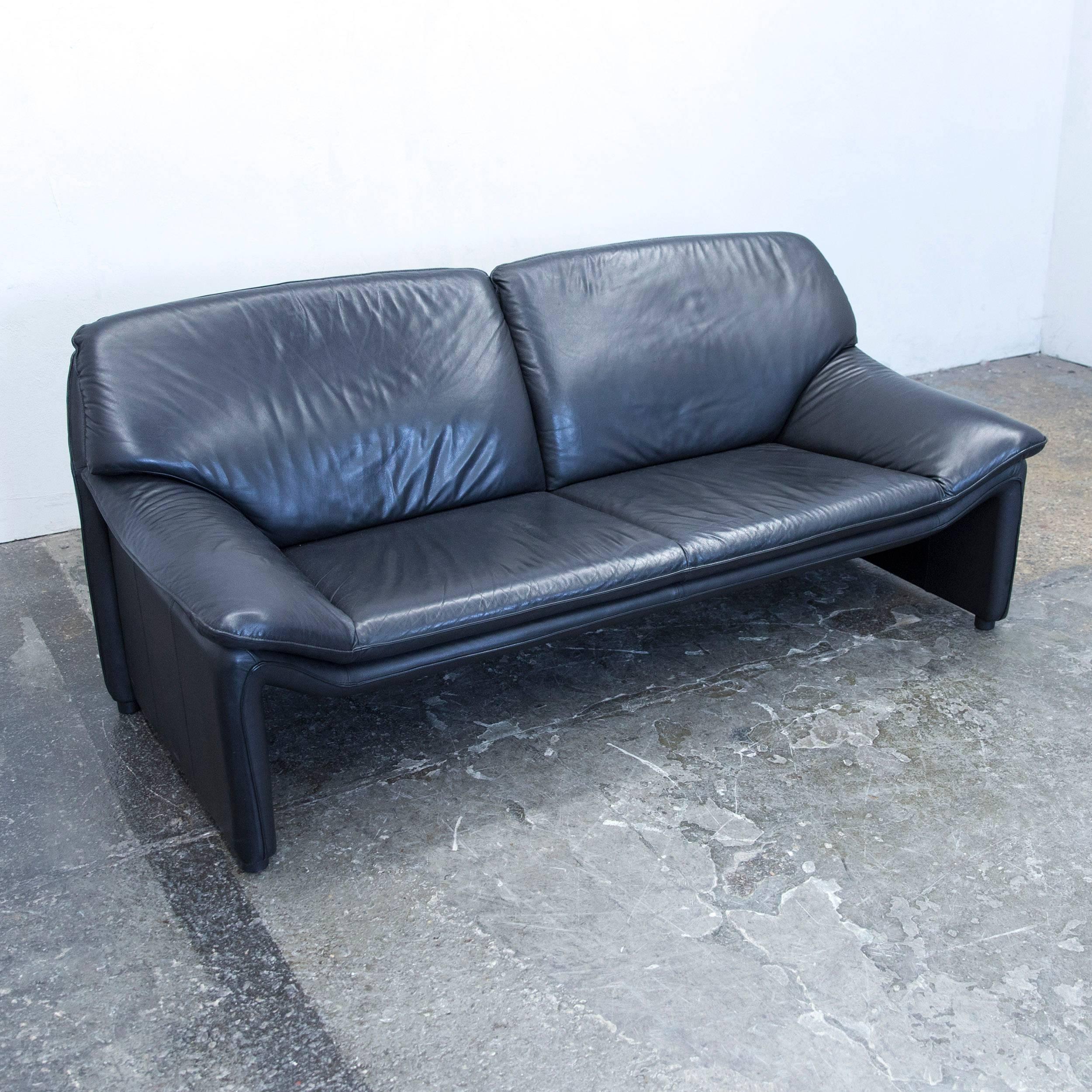 Laauser Atlanta Designer Sofa Leather Black Three-Seat Couch In Good Condition In Cologne, DE